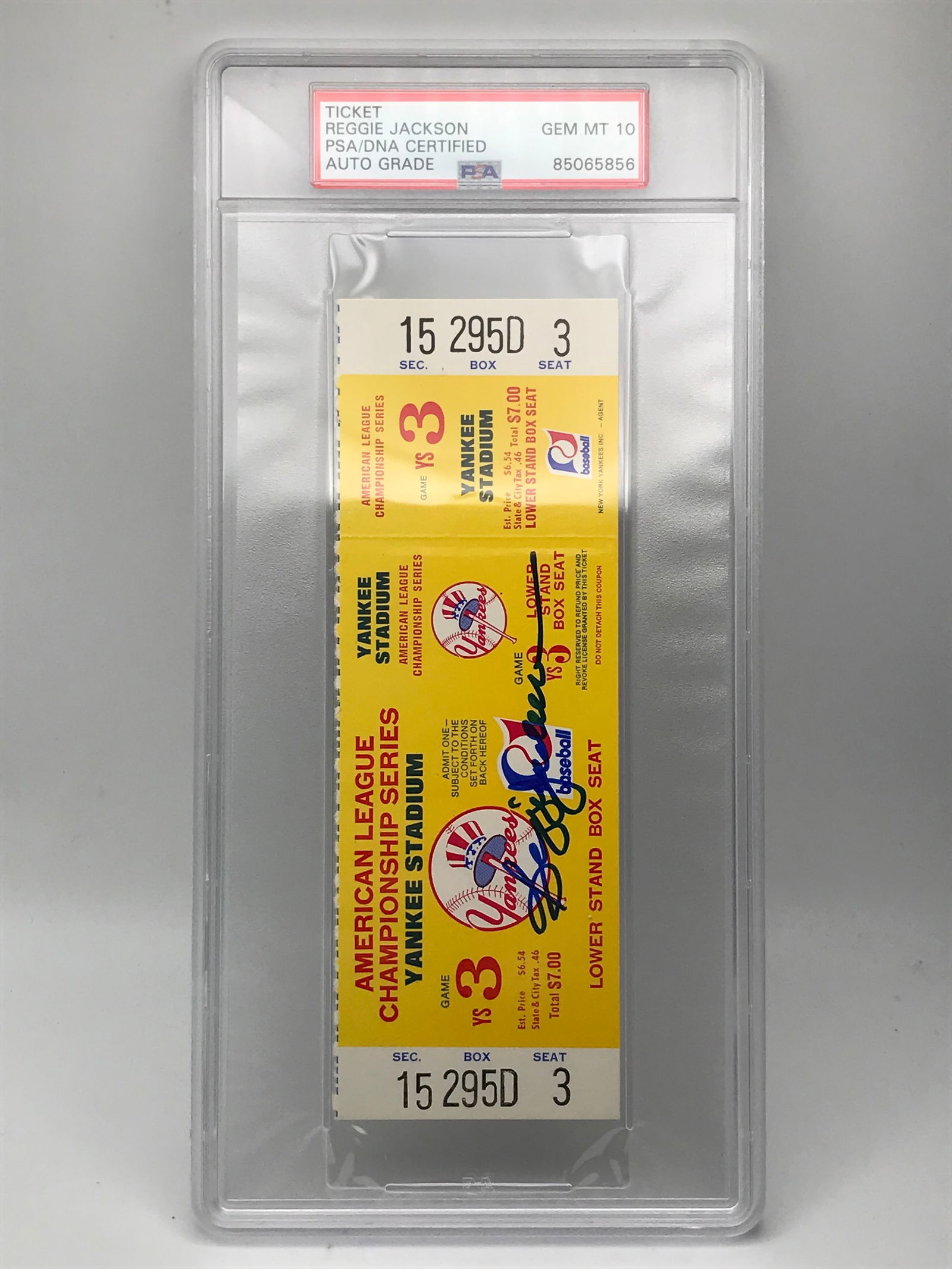REGGIE JACKSON SIGNED NY YANKEES CHAMPIONSHIP SERIES TICKEY (PSA 10) (1 of 1)