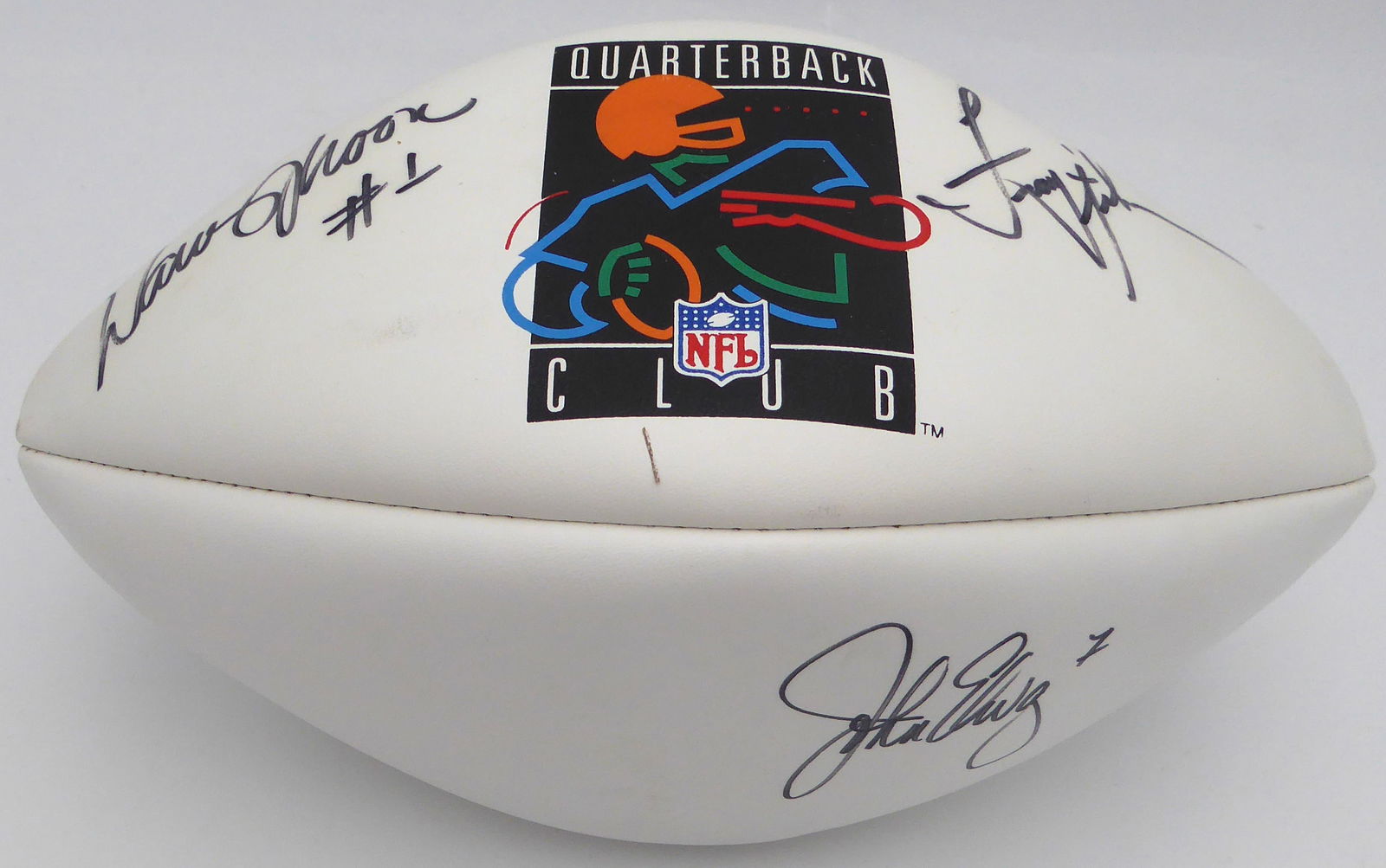 Troy Aikman, Warren Moon and John Elway Autographed Wilson QB Club Logo Football Beckett (1 of 4)