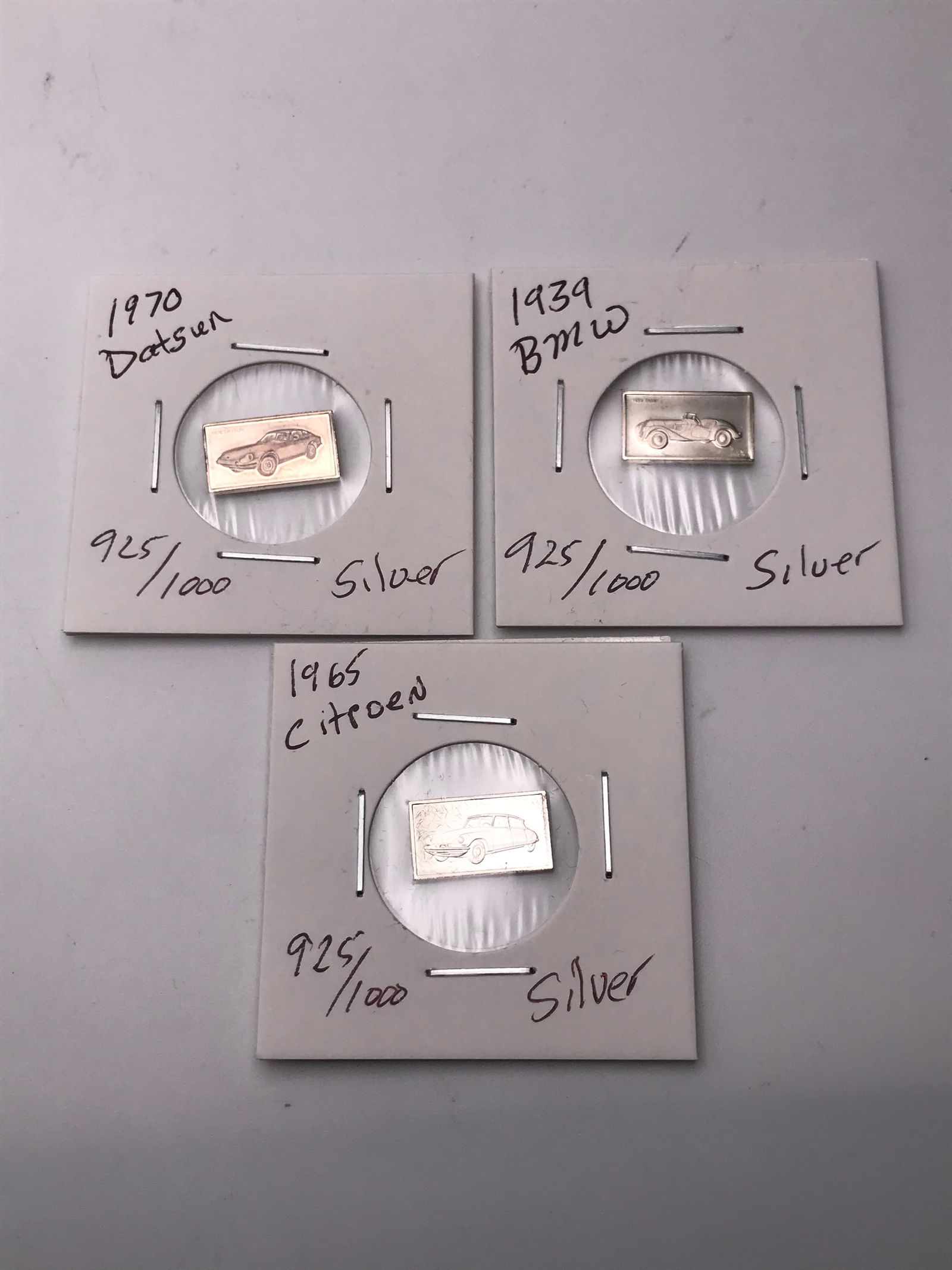 LOT OF 3 SOLID SILVER INGOTS 1970 DATSUN, 1939 BMW,1965 CITROEN (1 of 1)