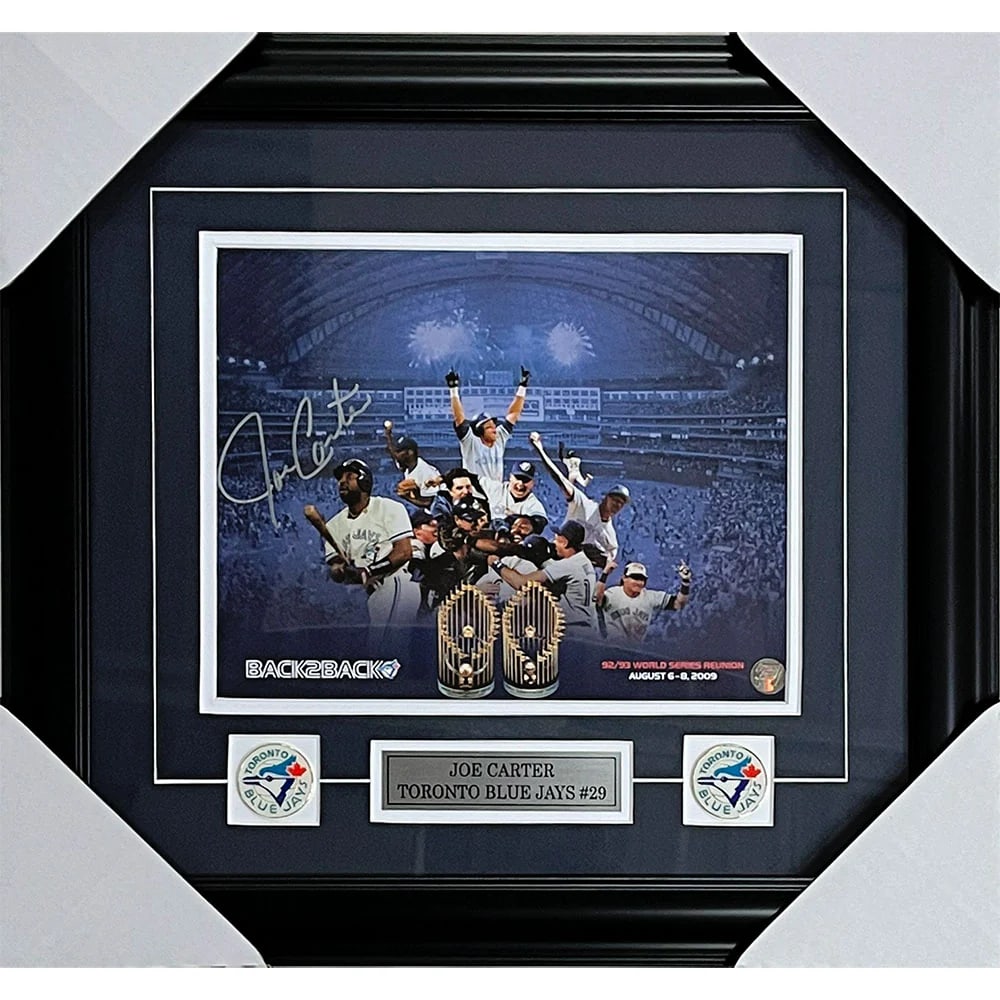 JOE CARTER SIGNED AND CUSTOM FRAMED 1993 WORLD SERIES DISPLAY (FROZEN POND COA) (1 of 1)