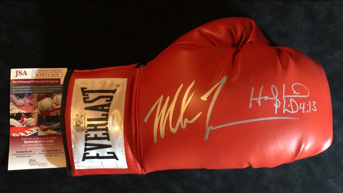 MIKE TYSON AND EVANDER HOLYFIELD SIGNED BOXING GLOVE JSA COA (1 of 3)