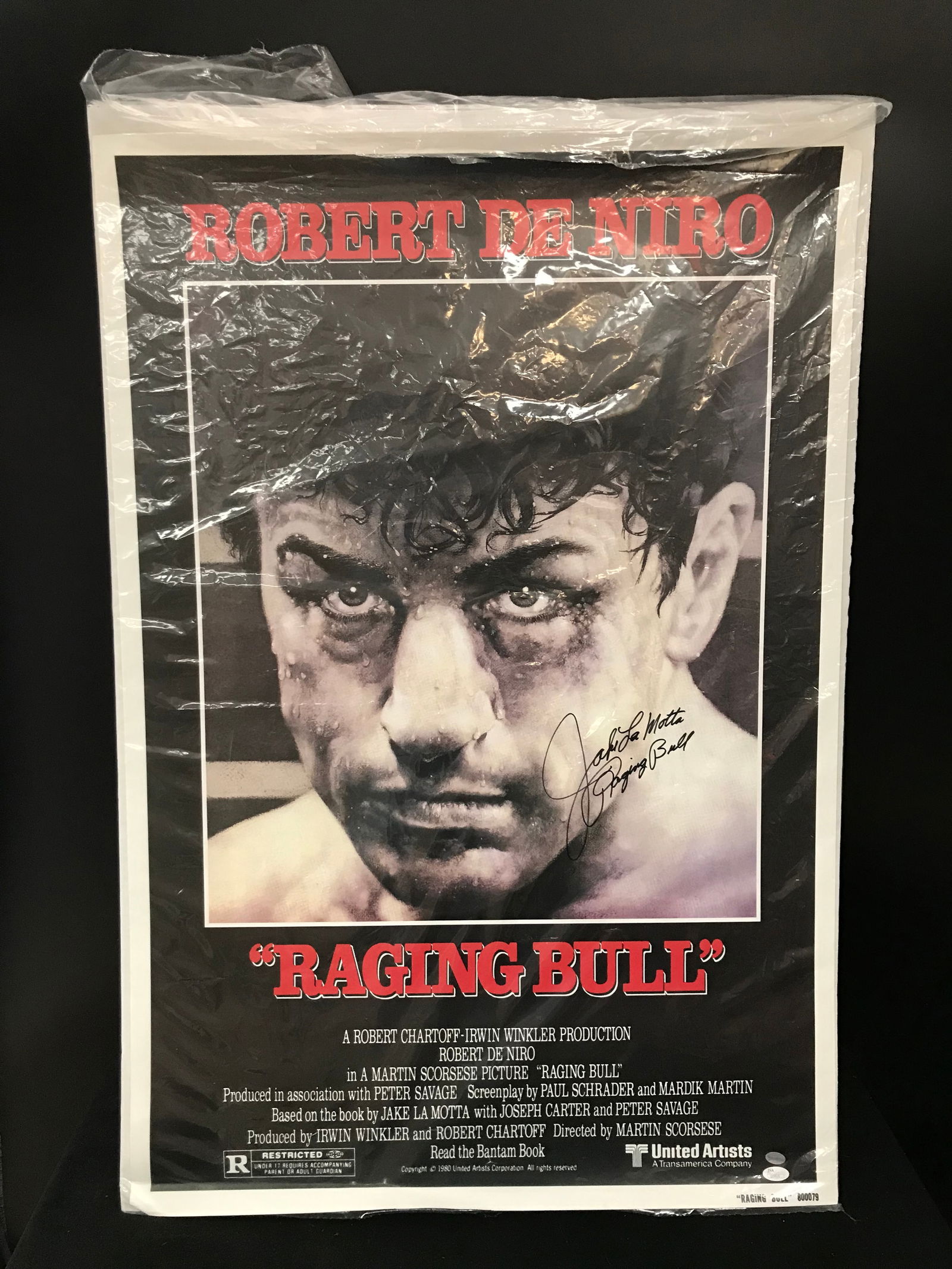 JAKE LAMOTTA SIGNED AND INSCRIBED RAGING BULL MOVIE POSTER (JSA COA) (1 of 3)