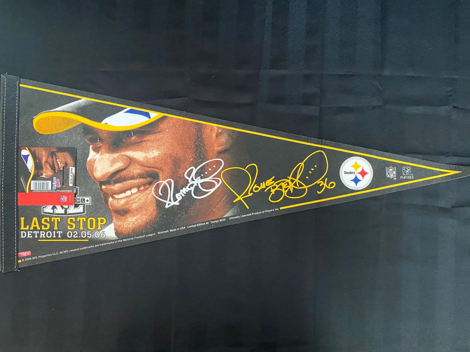 JEROME BETTIS SIGNED PITTSBURGH STEELERS PENNANR (RED CARPET COA) (1 of 2)