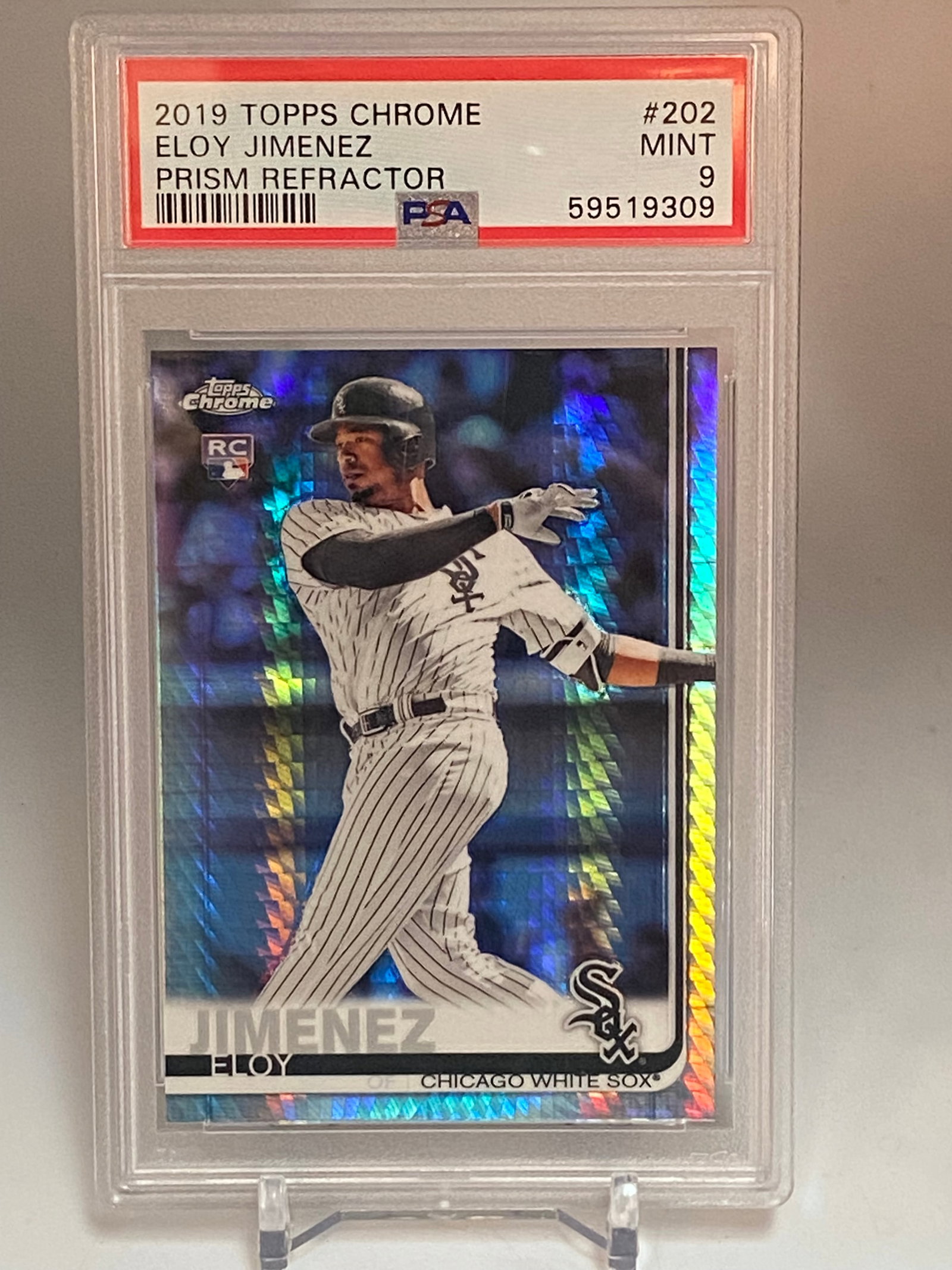 2019 TOPPS CHROME NO.202 ELOY JIMENEZ PRISM REFRACTOE PSA GRADED 9 (1 of 1)