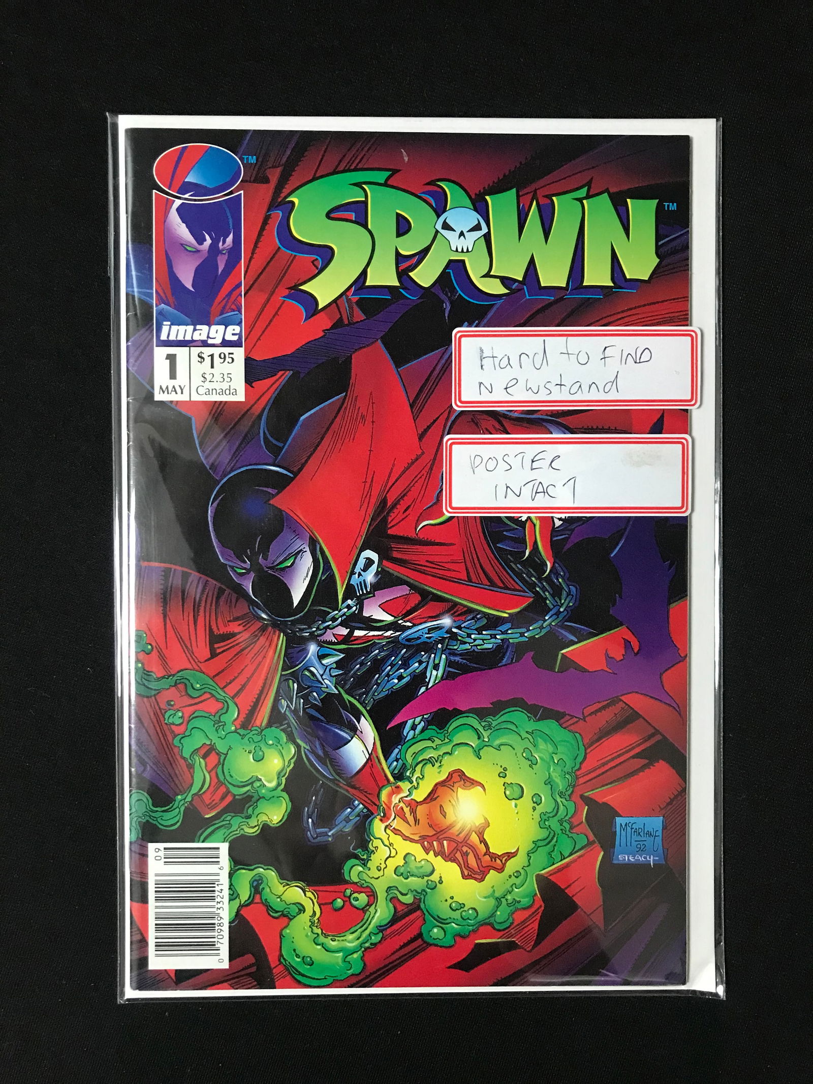 SPAWN #1 HARD TO FIND NEWSTAND EDITION WITH POSTER INTACT (IMAGE COMICS) (1 of 1)