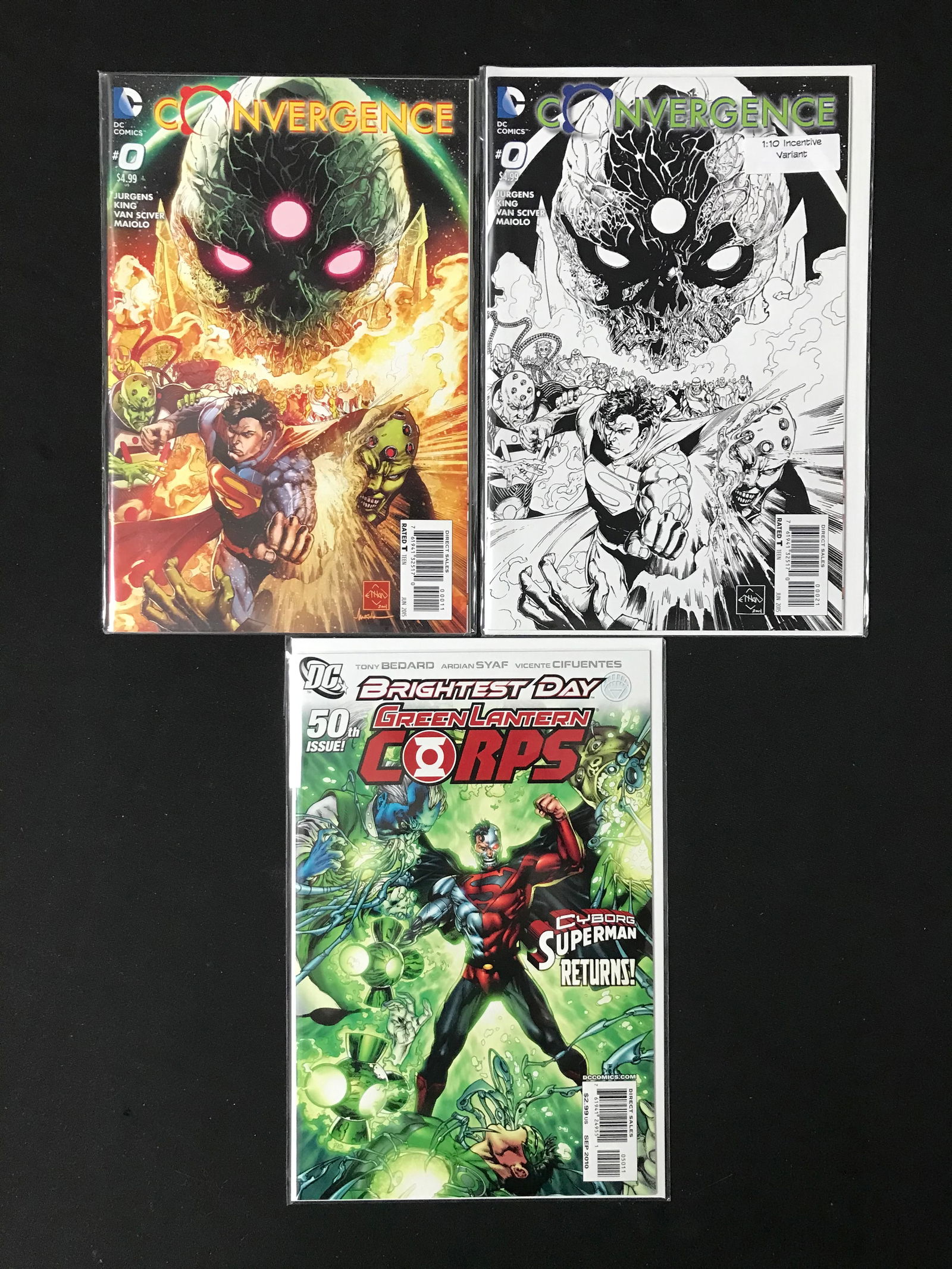 3 COMICS:CONVERGENCE #0 AND #0 + 1:10 INCENTIVE VARIANT AND BRIGHTEST DAY GREEN LANTERN CORPS (1 of 1)