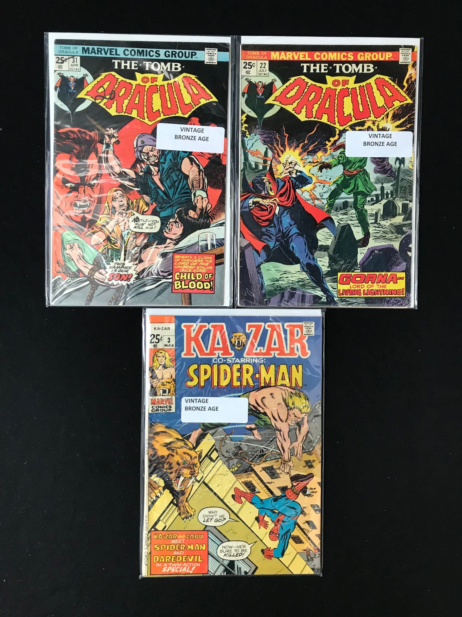 LOT OF 3 MARVEL COMICS INCLUDING THE TOMB OF DRACULA AND KA-ZAR (1 of 1)
