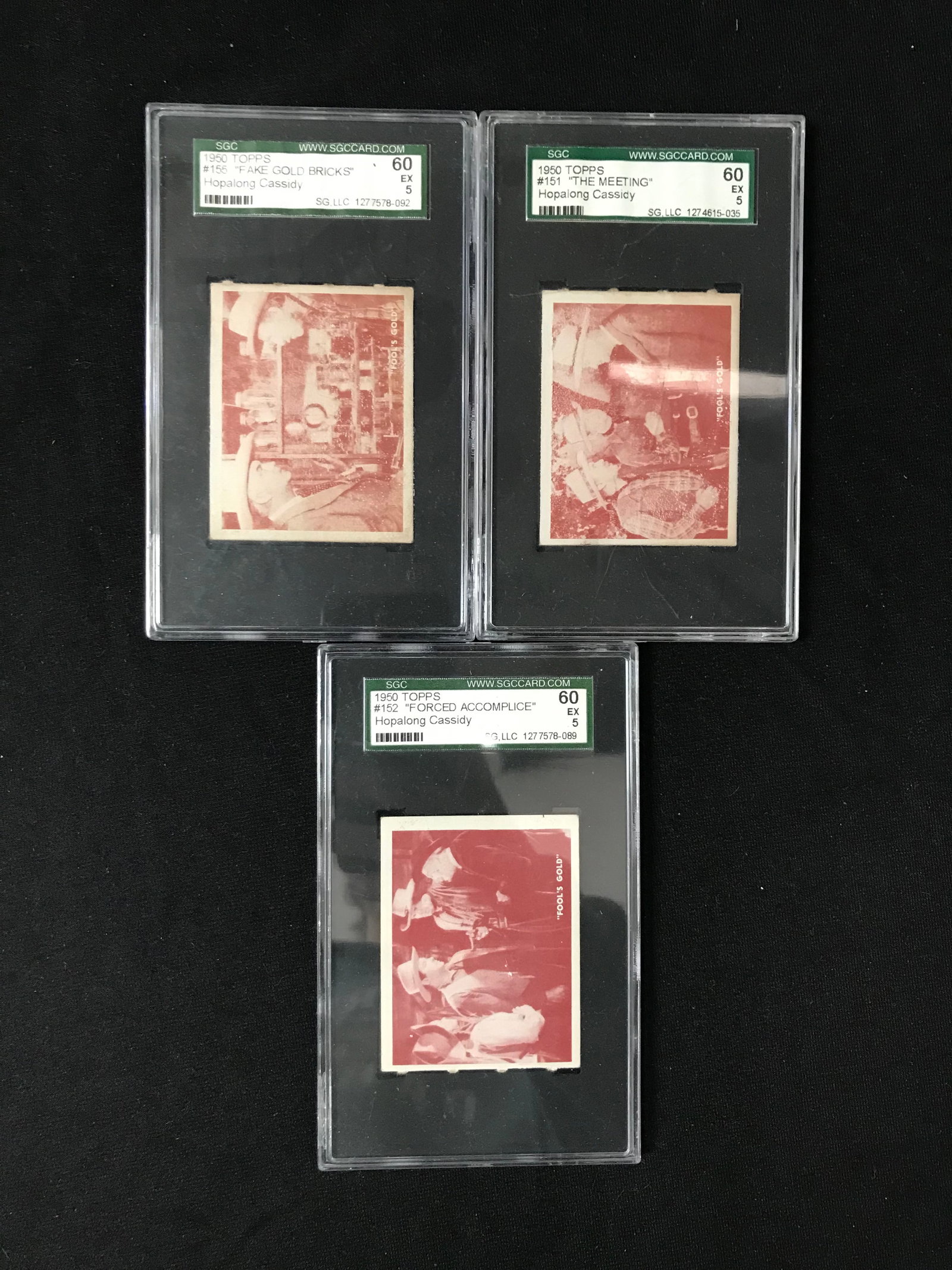 LOT OF 3 1950 TOPPS HOPALONG CASSIDY CARDS #151, #152, #155 (SGC COA EX 5): Prices are in Canadian dollars