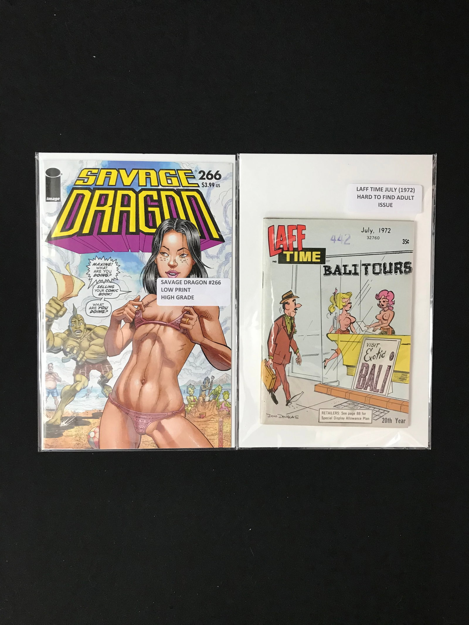 SAVAGE DRAGON NO.266 BAKINI COVER AND LAFF TIME ADULT ISSUE COMICS: Prices are in Canadian dollars