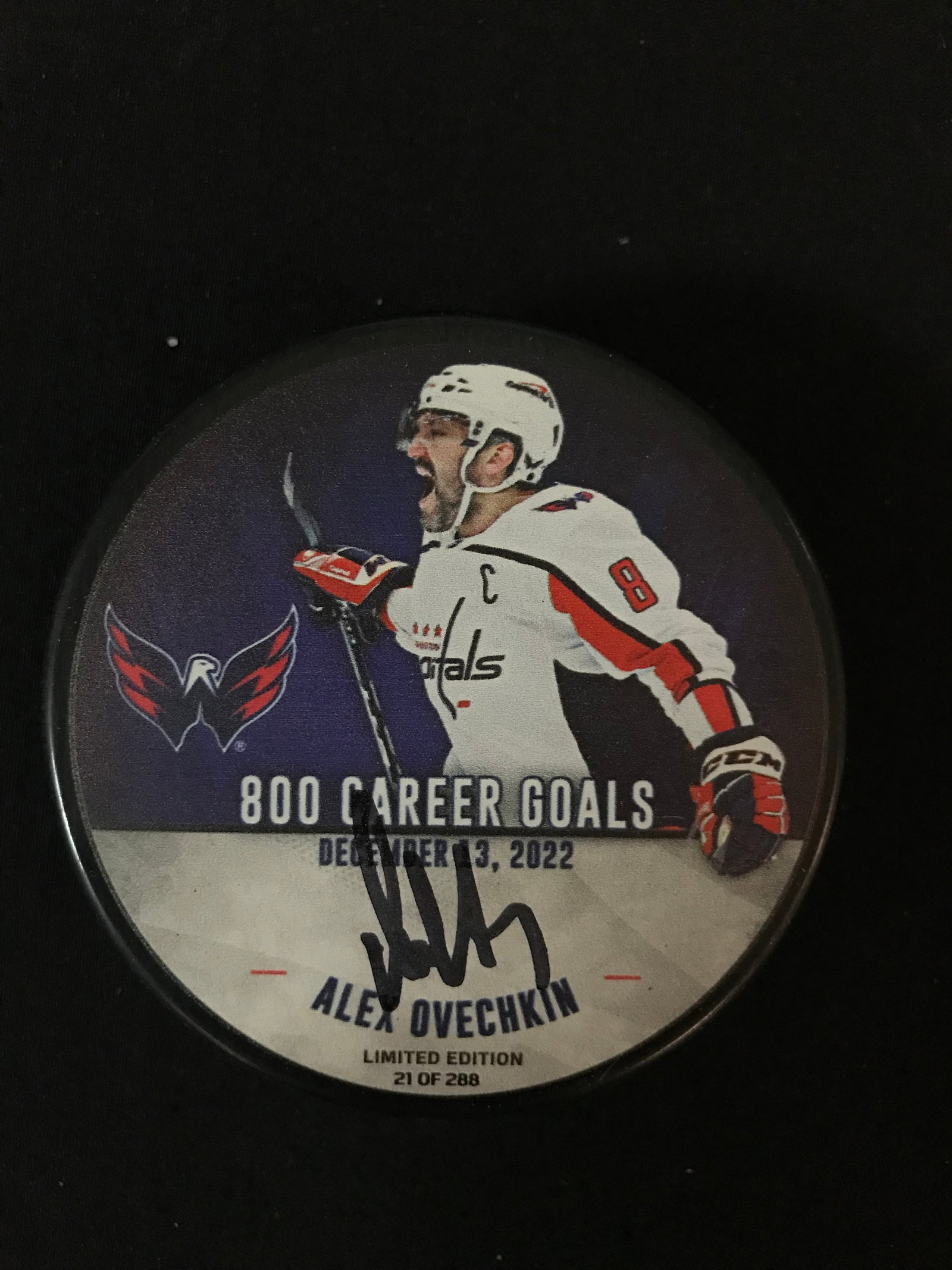 Alex Ovechkin Autographed Limited-Edition 800 Career Goals Puck 21/288 FROZEN POND COA: Prices are in Canadian dollars