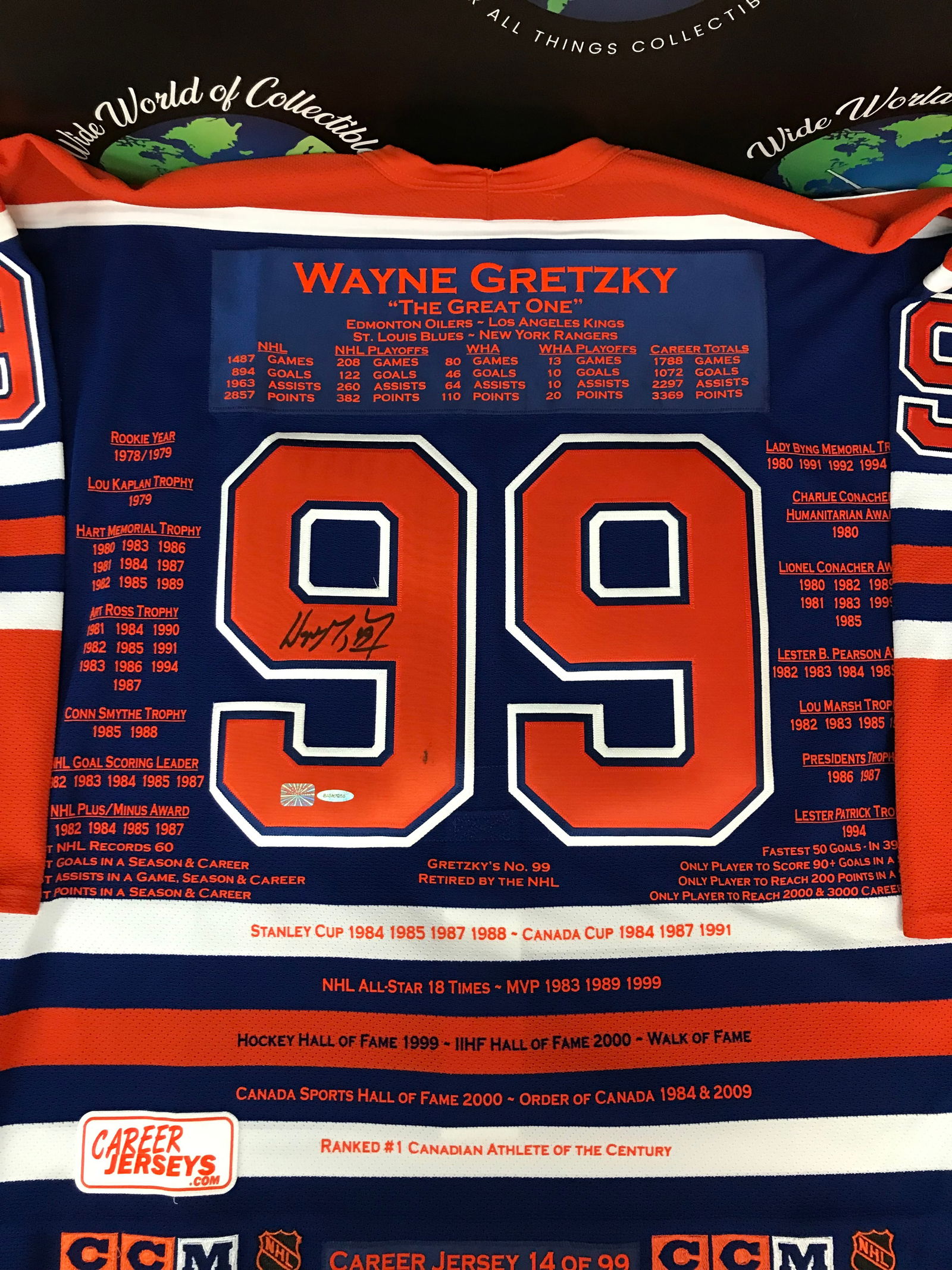 WAYNE GRETZKY SIGNED EDMONTON OILERS DOUBLE CCM  CAREER JERSEY 14/99 AA COA (1 of 4)
