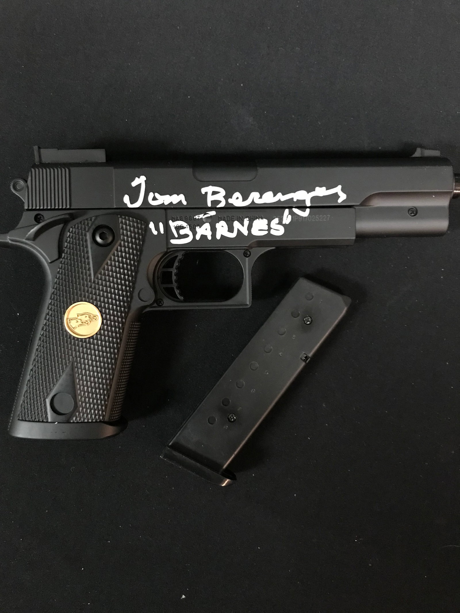 TOM BERENGER SIGNED GUN AS "BARNES" FROM PLATOON (JSA COA): Prices are in Canadian dollars