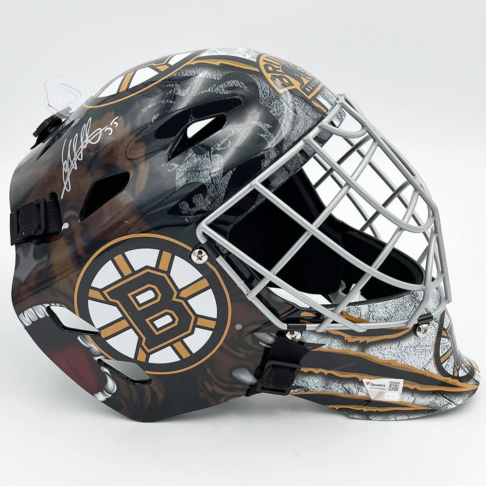 LINUS ULLMARK SIGNED BOSTON BRUINS GOALIE HELMET (FROZEN POND COA) (1 of 3)
