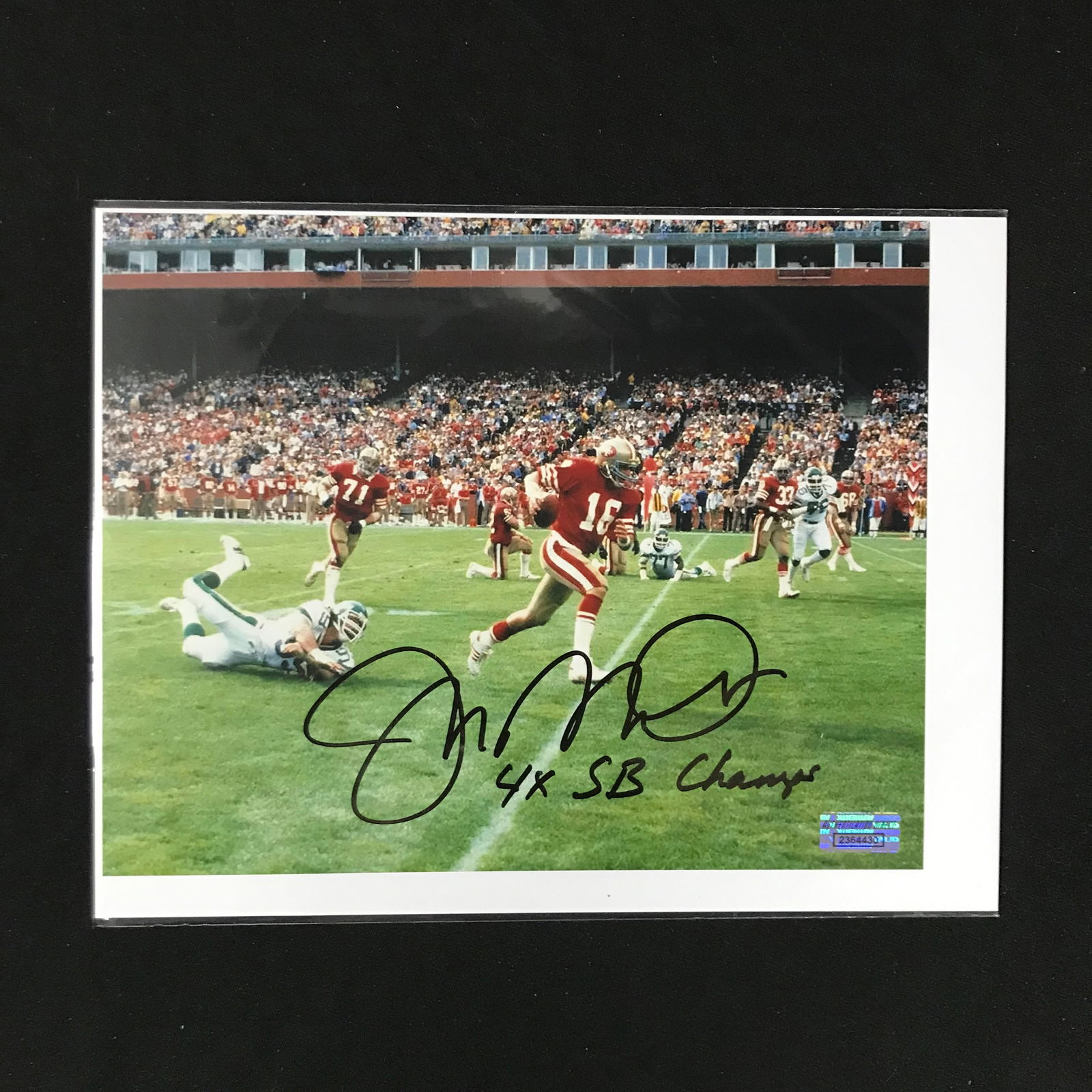 JOE MONTANA SIGNED 8 X 10 INSCRIBED 4 X SB CHAMPS (AUTHENTICATION DIRECT COA) (1 of 2)