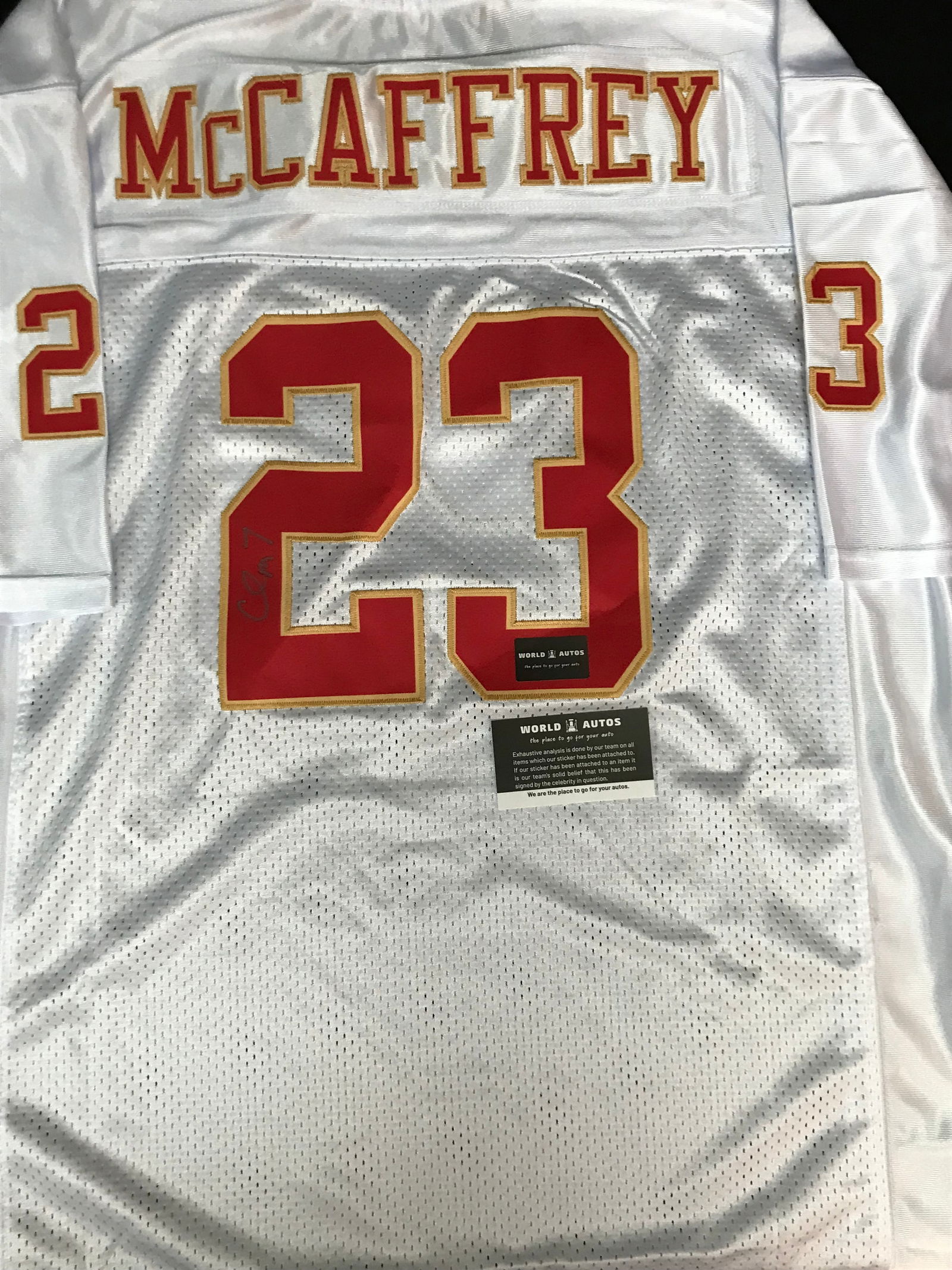 CHRISTIAN MCCAFFREY SIGNED JERSEY WORLD AUTOS COA (1 of 3)