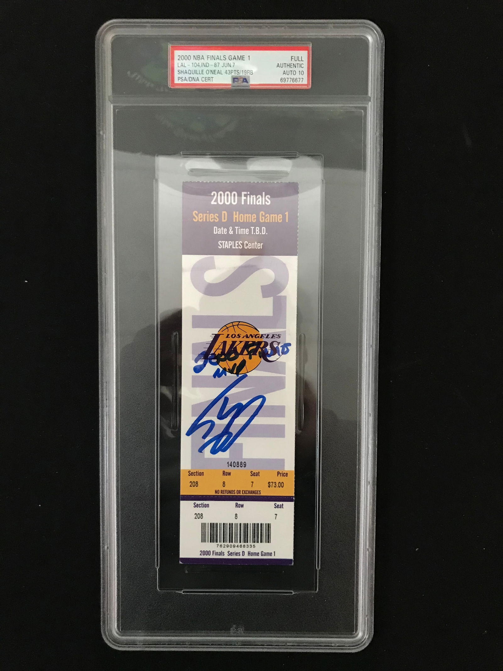 2000 SHAQUILLE O'NEAL SIGNED NBA FINALS GAME 1 TICKET (PSA GRADED 10) (1 of 2)