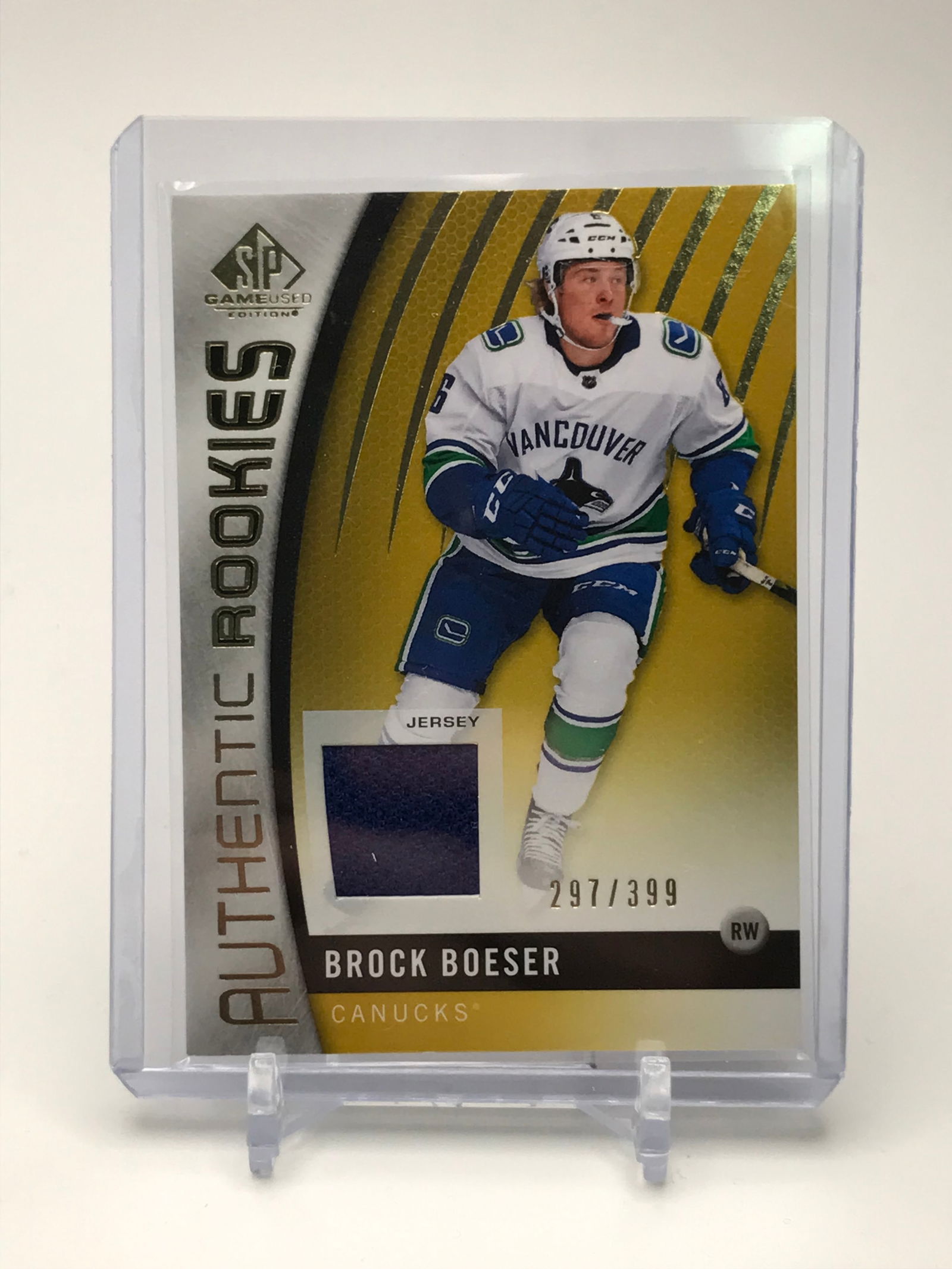 2017-18 BROCK BOESER SP GAME USED MATERIAL ROOKIE CARD (1 of 2)