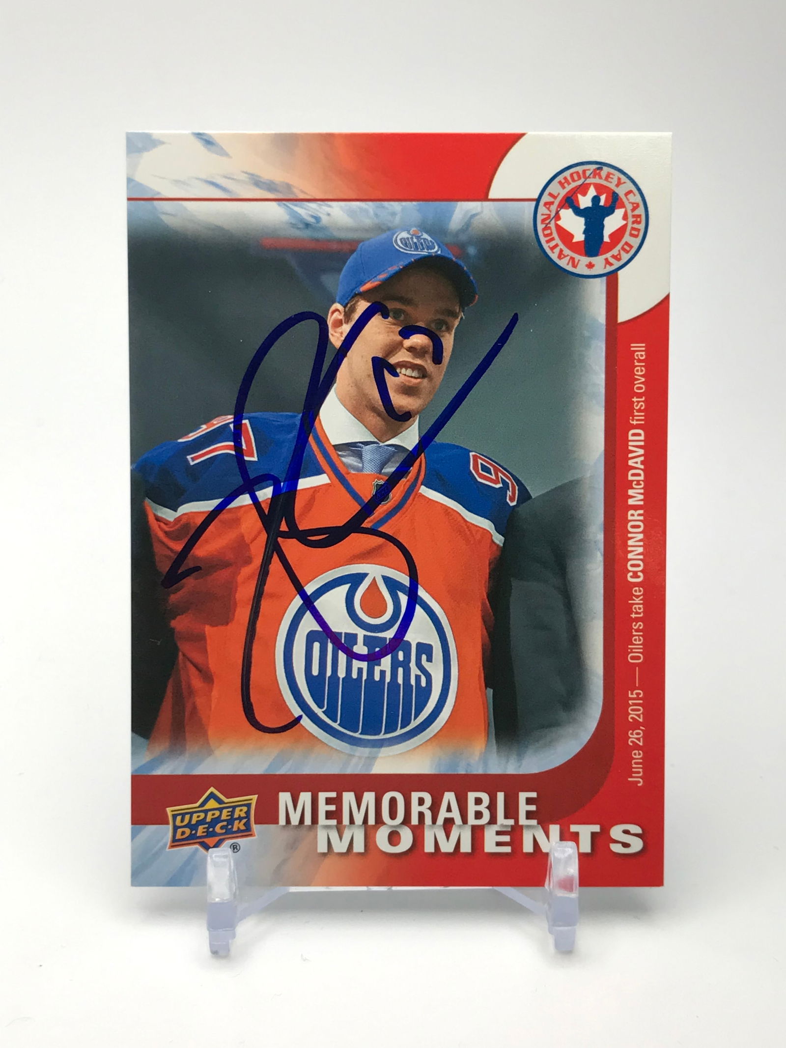 2015-16 CONNOR MCDAVID SIGNED UPPER DECK CARD NO. 16 (1 of 2)