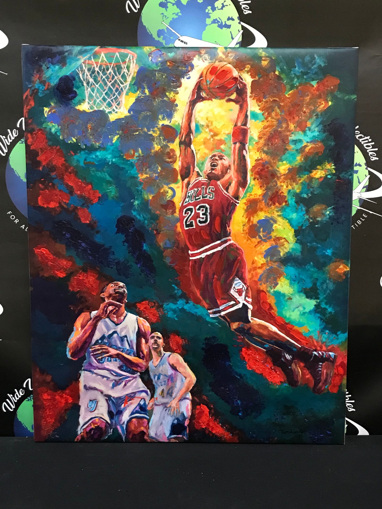 "MICHAEL JORDAN DUNKS" 20 X 30 ORIGINAL PAINTING  BY DMITRY TURCHINSKY (GY COA) (1 of 2)