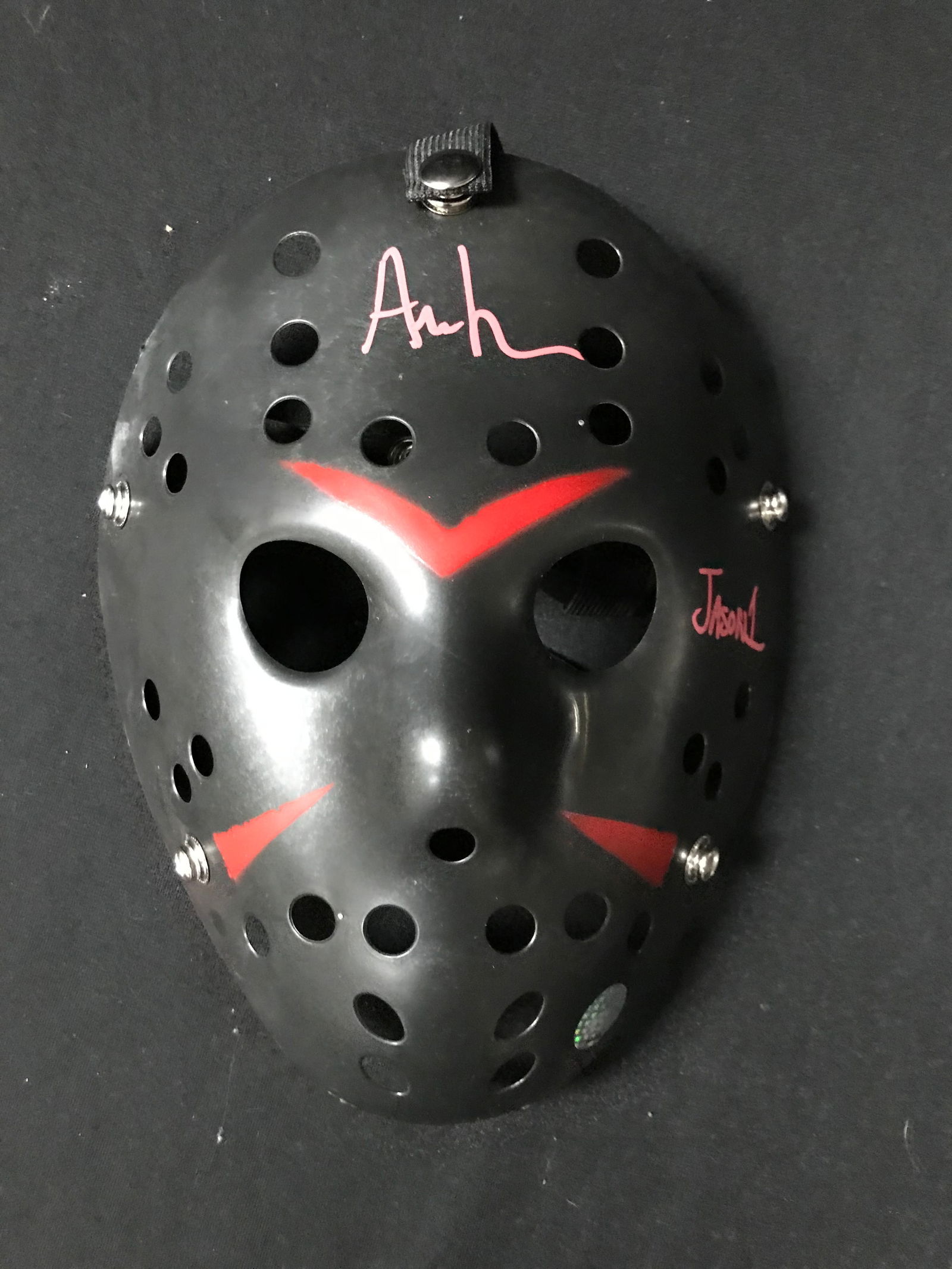 ARI LEHMAN SIGNED AND INSCRIBED BLACK HOCKEY MASK (KB COA) (1 of 2)