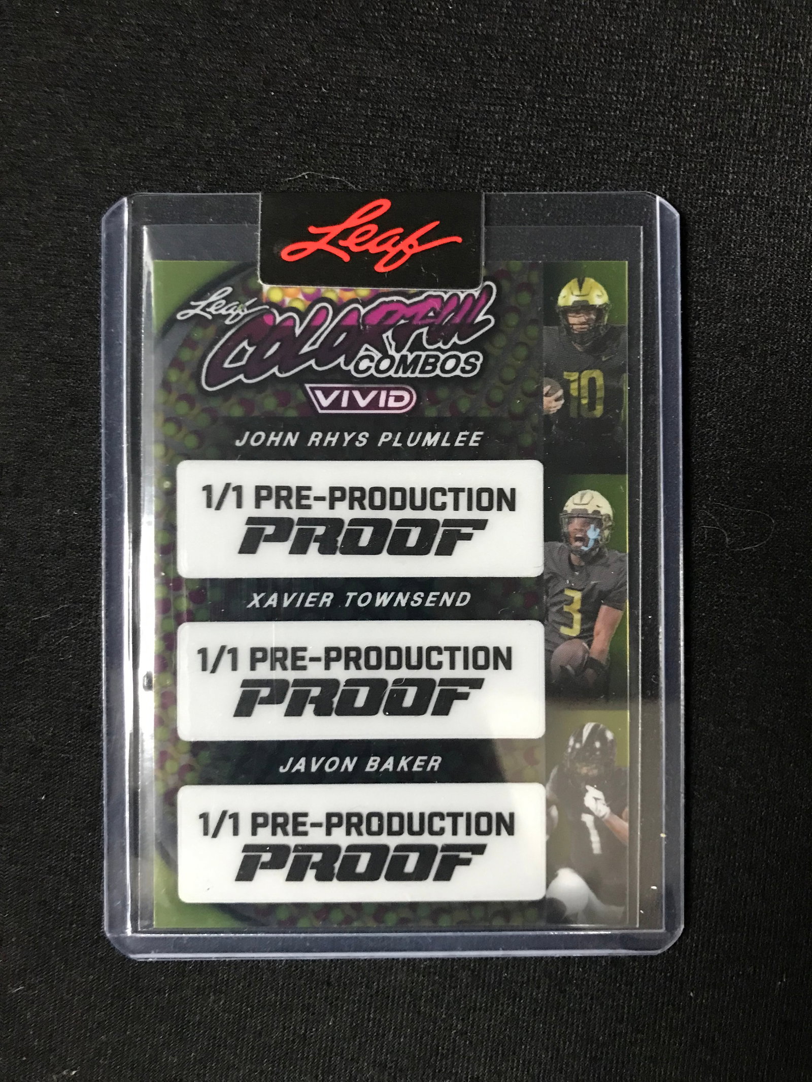 LEAF COLORFUL COMBOS JOHN RHYS PLUMLEE, XAVIER TOWNSEND, JAVON BAKER 1/1 PRE PRODUCTION PROOFS: Prices are in Canadian dollars