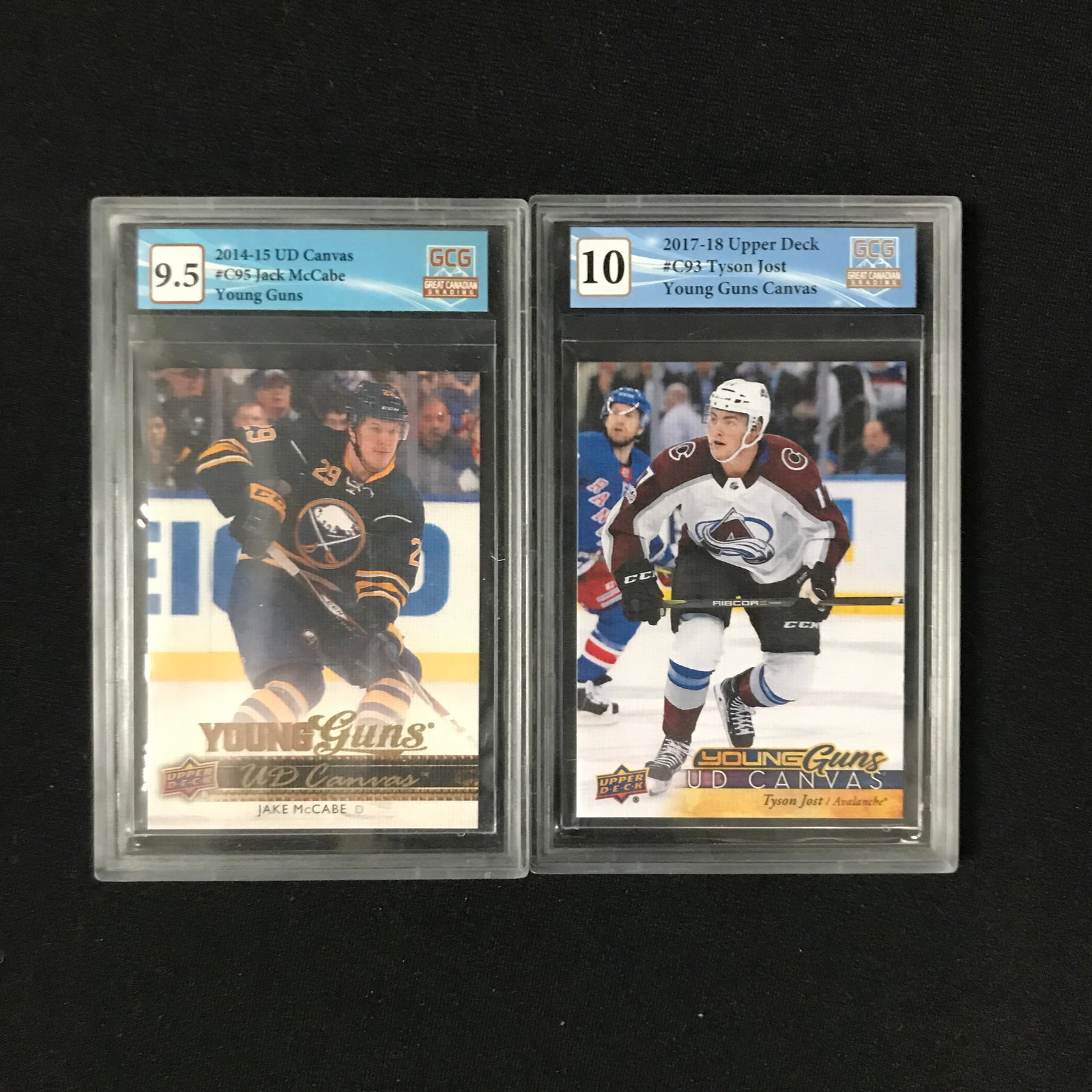 2014-15 JACK MCCABE UD ROOKIE (GCG GRADED 9.5) & 2017-18 TYSON JOST UD ROOKIE (GCG GRADED 10): Prices are in Canadian dollars
