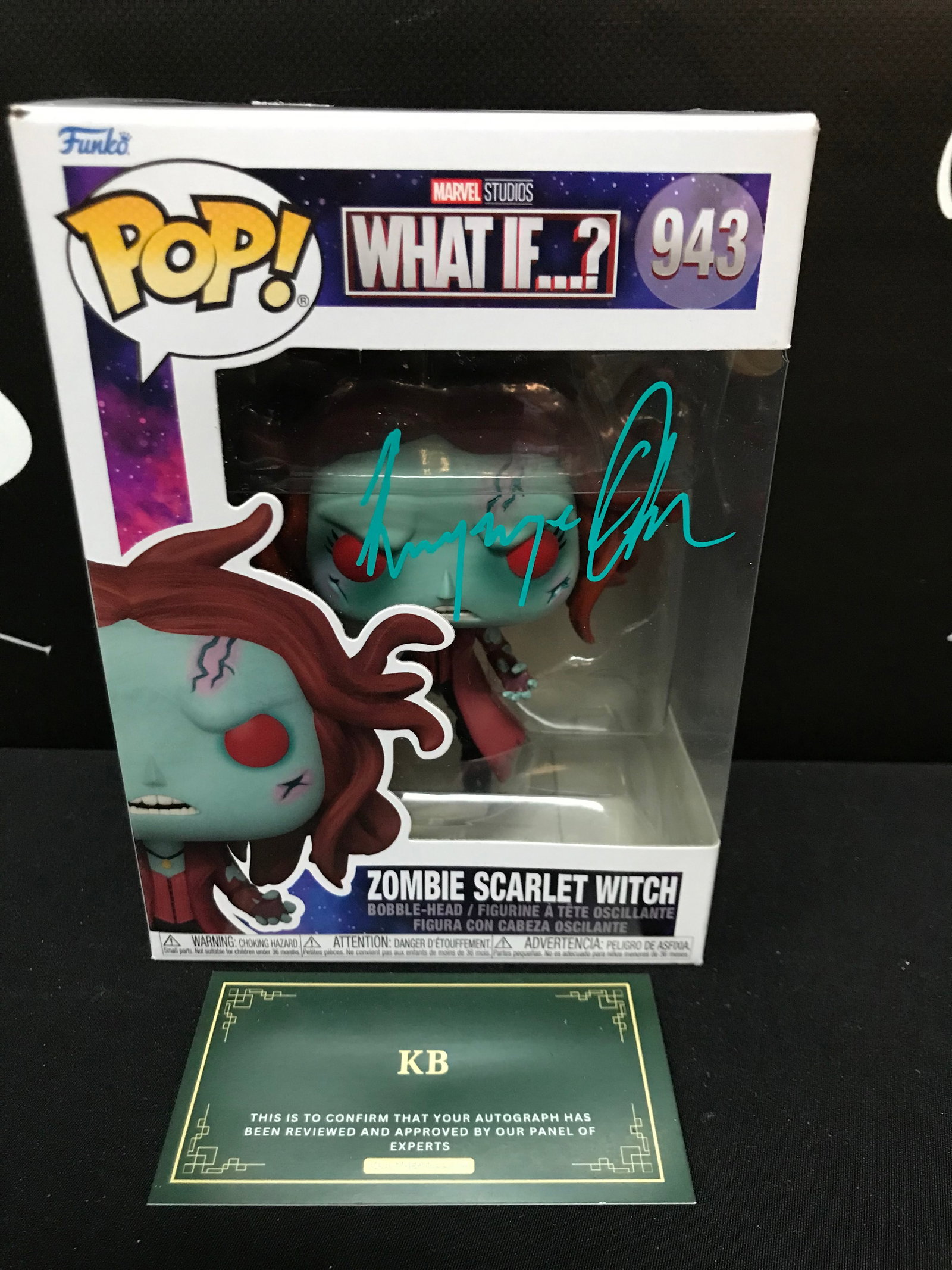 ELIZABETH OLSEN SIGNED SCARLETT WITCH FUNKP POP (KB COA): Prices are in Canadian dollars