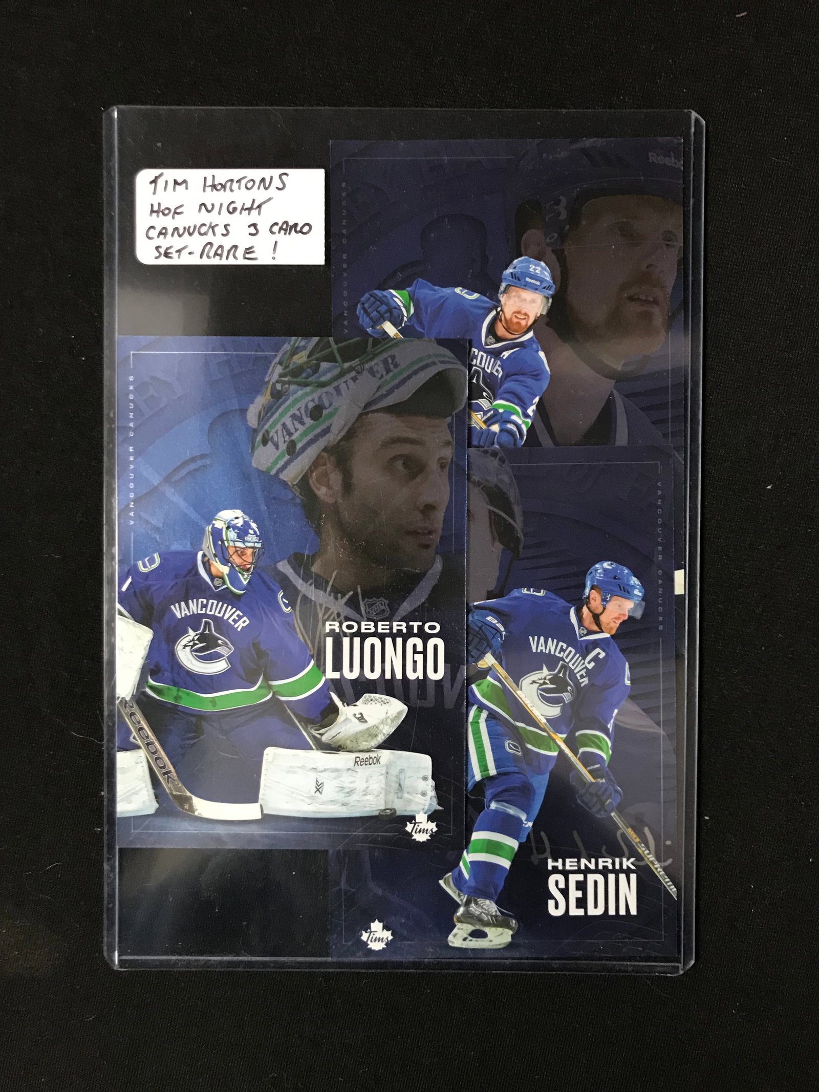 2022 TIM HORTONS HOF NIGHT CANUCKS 3 CARD RARE SET - ROBERTO LUONGO, DANIEL AND HENRIK SEDIN: Prices are in Canadian dollars