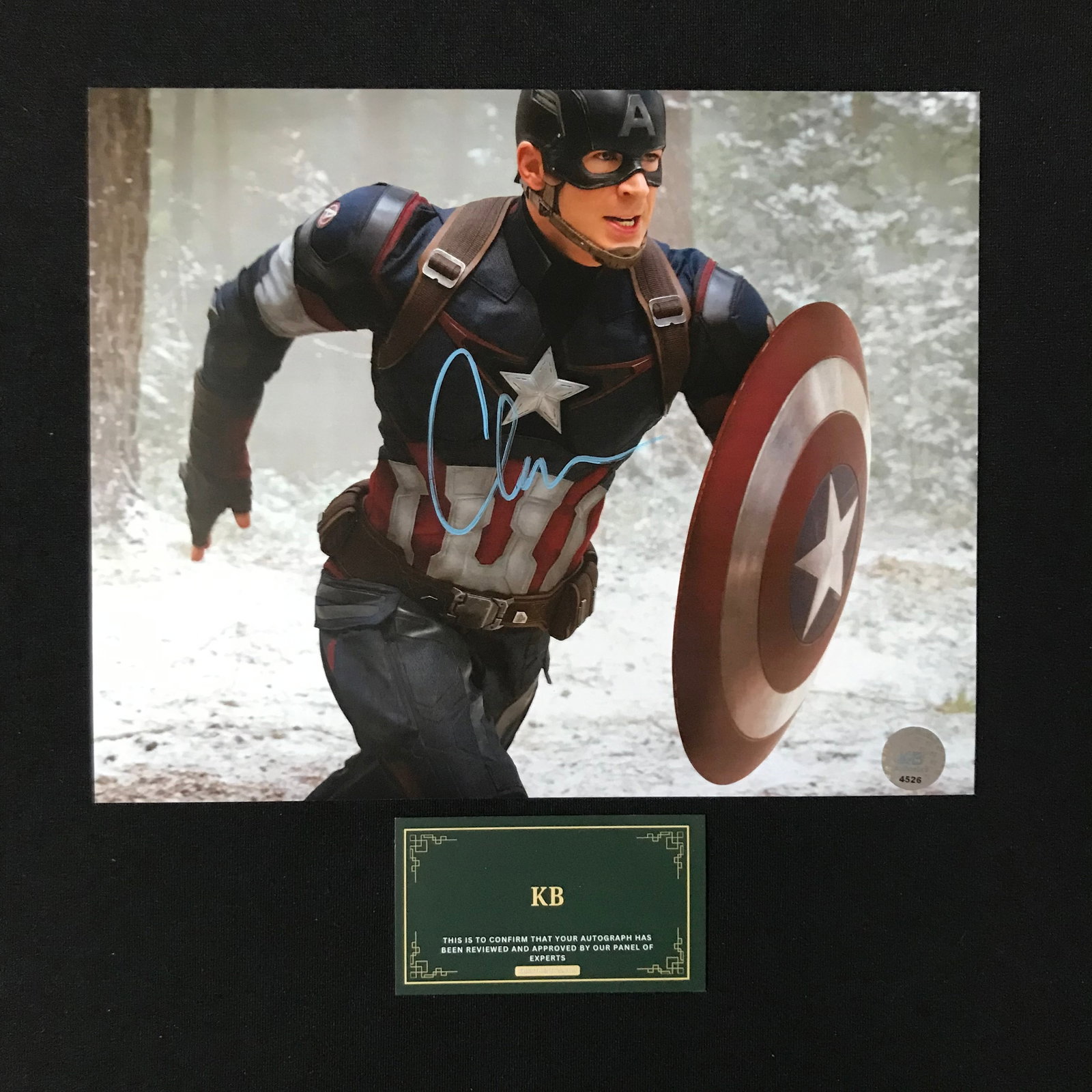 CHRIS EVANS SIGNED "CAPTAIN AMERICA" 8X10 PHOTO (KB AUTHENTICS COA): Prices are in Canadian dollars