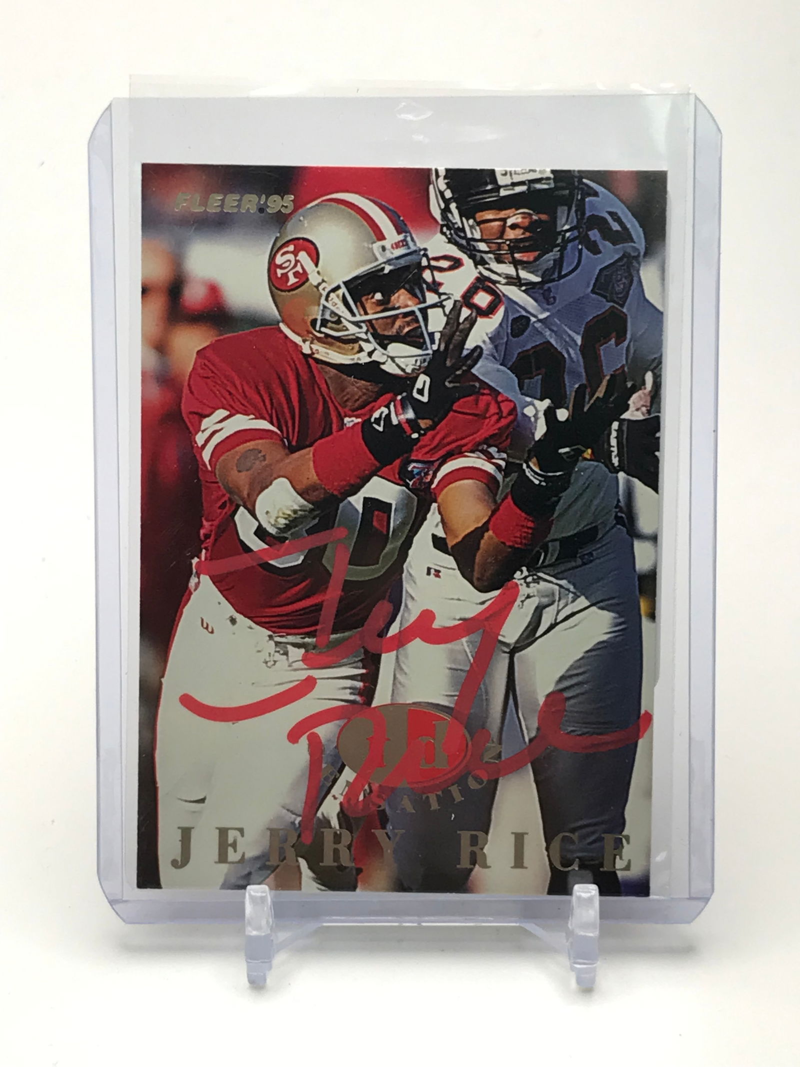 1995 JERRY RICE SIGNED FLEER CARD (COA PROS COA) (1 of 2)