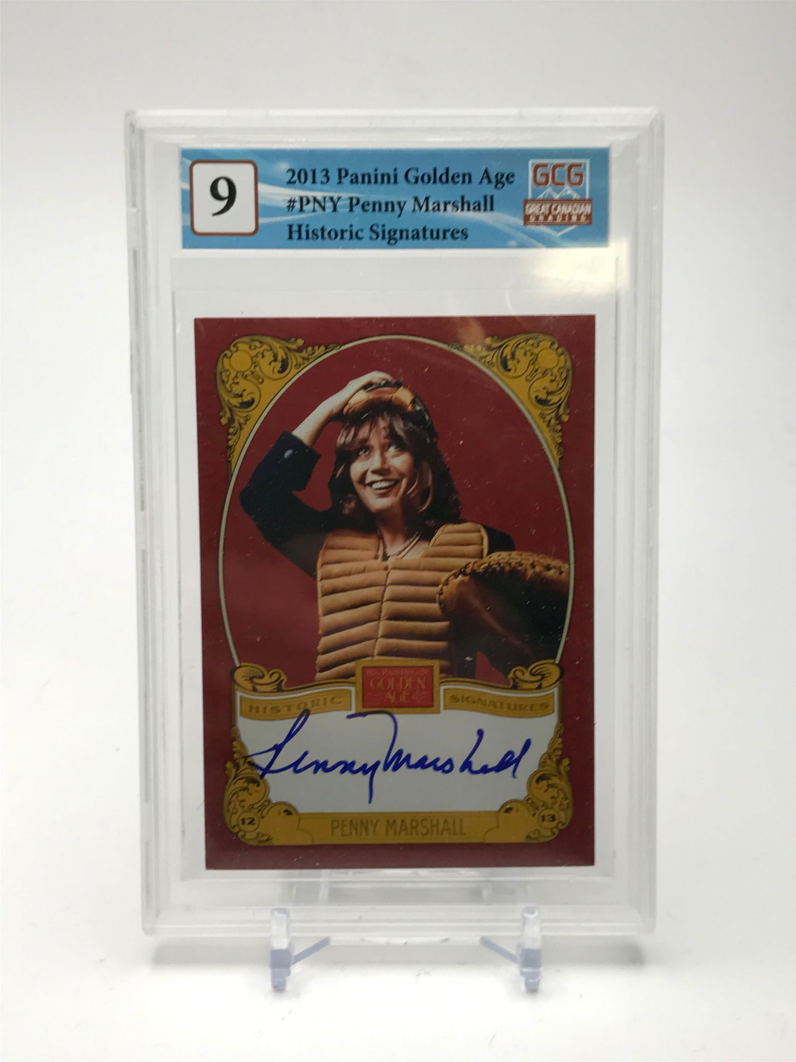 2013 PENNY MARSHALL SIGNED PANINI GOLDEN AGE HISTORIC SIGNATURES CARD (GCG GRADED 9) (1 of 2)