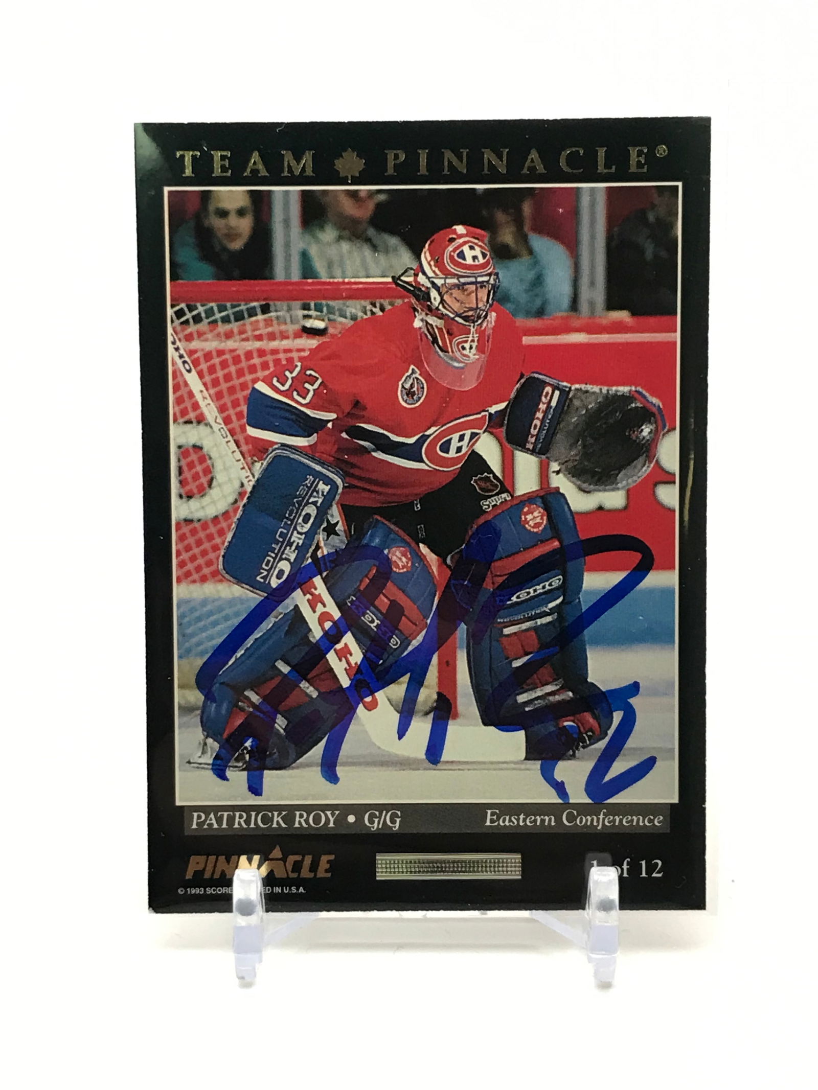 1993 PATRICK ROY SIGNED SCORE PINNACLE CARD 1/12 (1 of 1)
