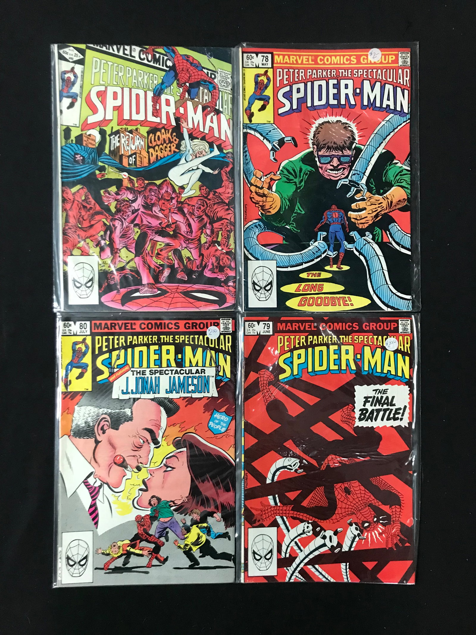 LOT OF 4 PETER PARKER, THE SPECTACULAR SPIDERMAN COMICS (MARVEL COMICS): Prices are in Canadian dollars