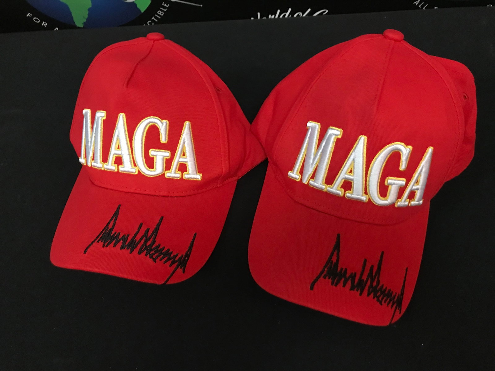 LOT OF 2 NEW MAGA HATS (LASER SIGNATURES): Prices are in Canadian dollars