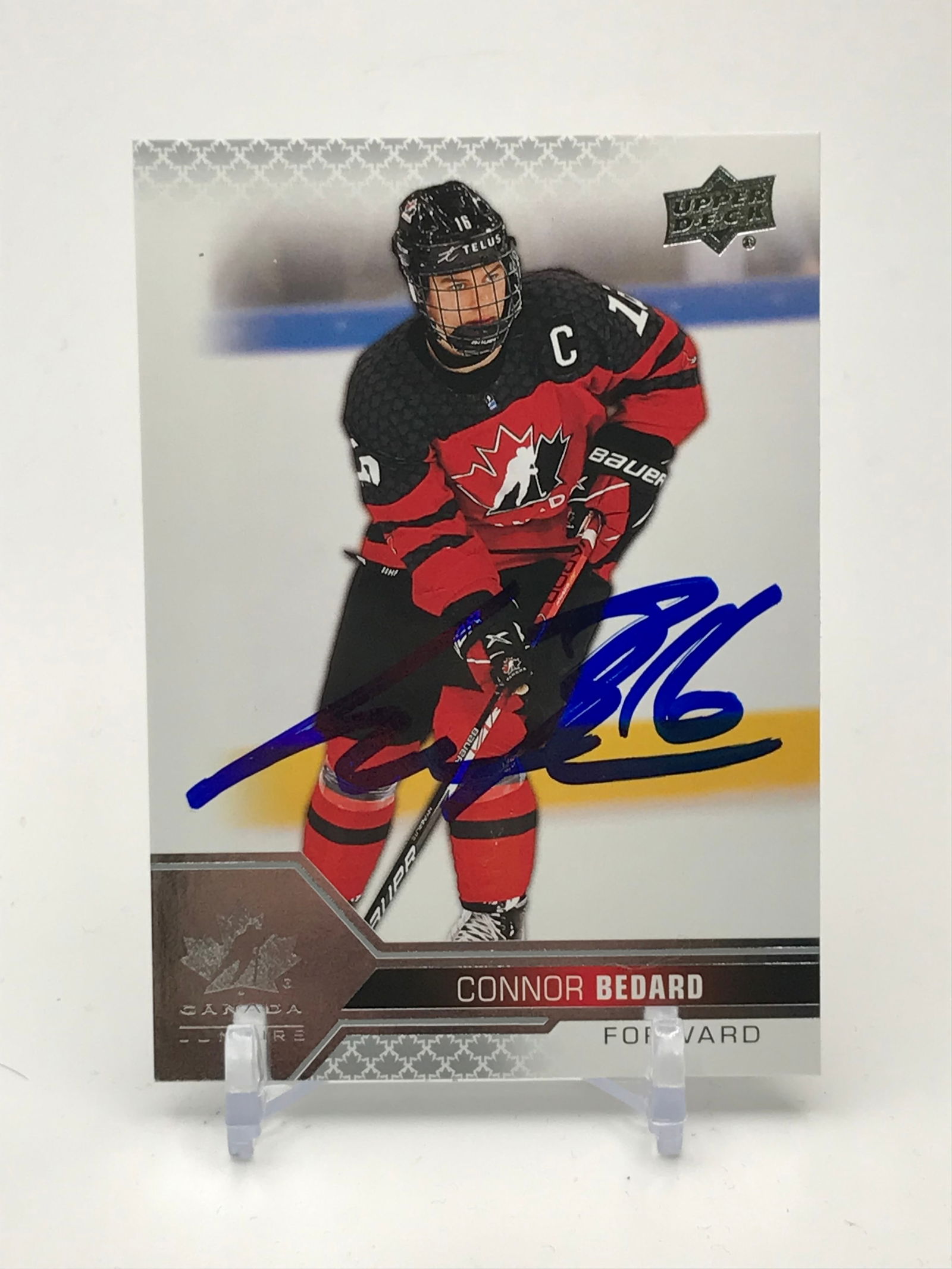 2022 CONNOR BEDARD SIGNED UPPER DECK TEAM CANADA JUNIORS CARD NO. 23 (1 of 2)