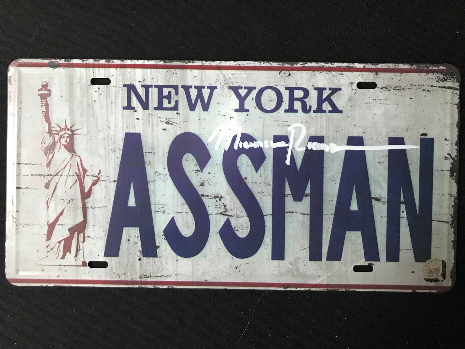 MICHAEL RICHARDS SIGNED ASSMAN LICENSE PLATE (KB COA): Prices are in Canadian dollars