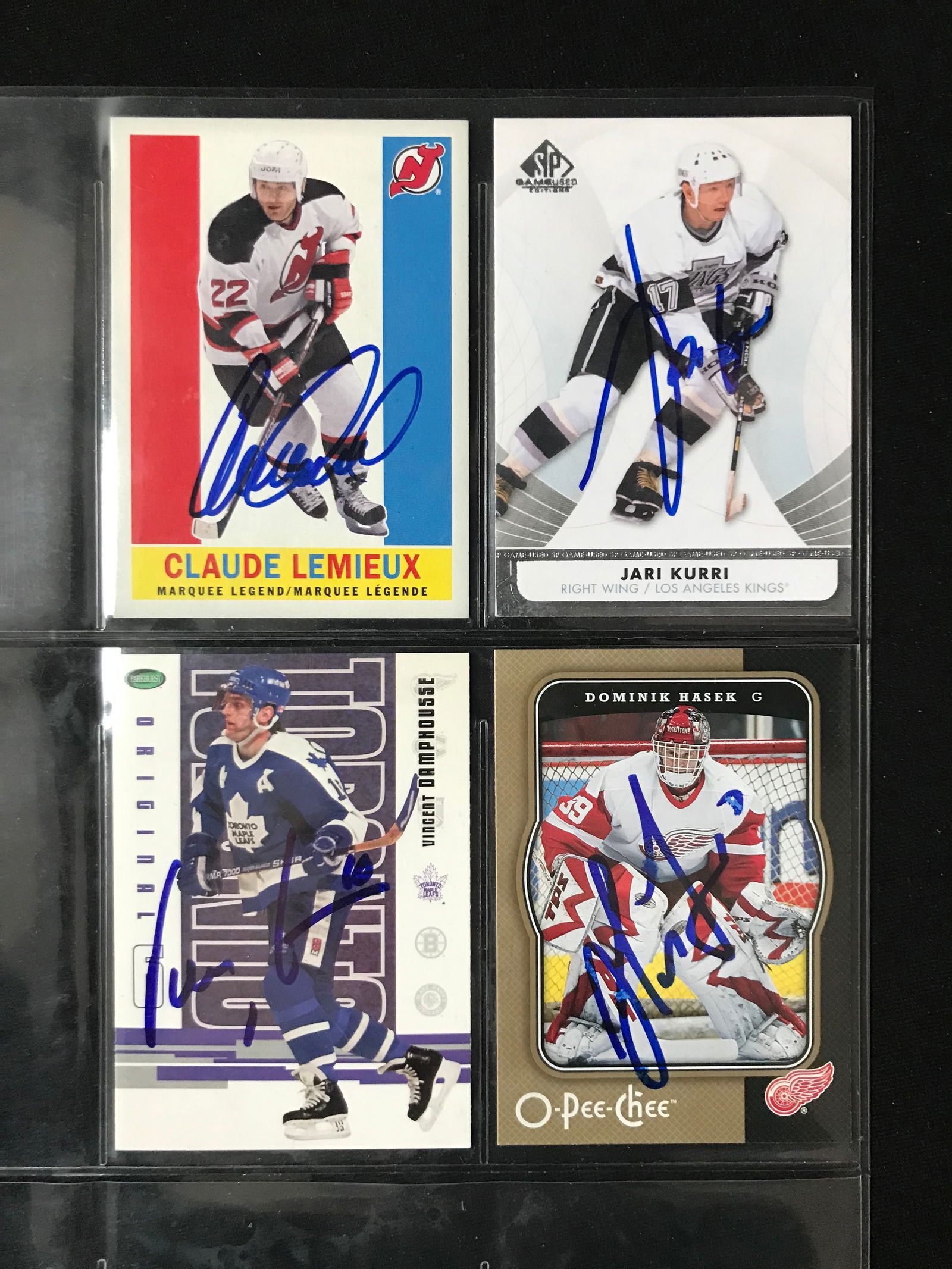 LOT OF 4 AUTOGRAPHED HOCKEY CARDS INCLUDING CLAUDE LEMIEUX & DOMINIK HASEK (1 of 1)