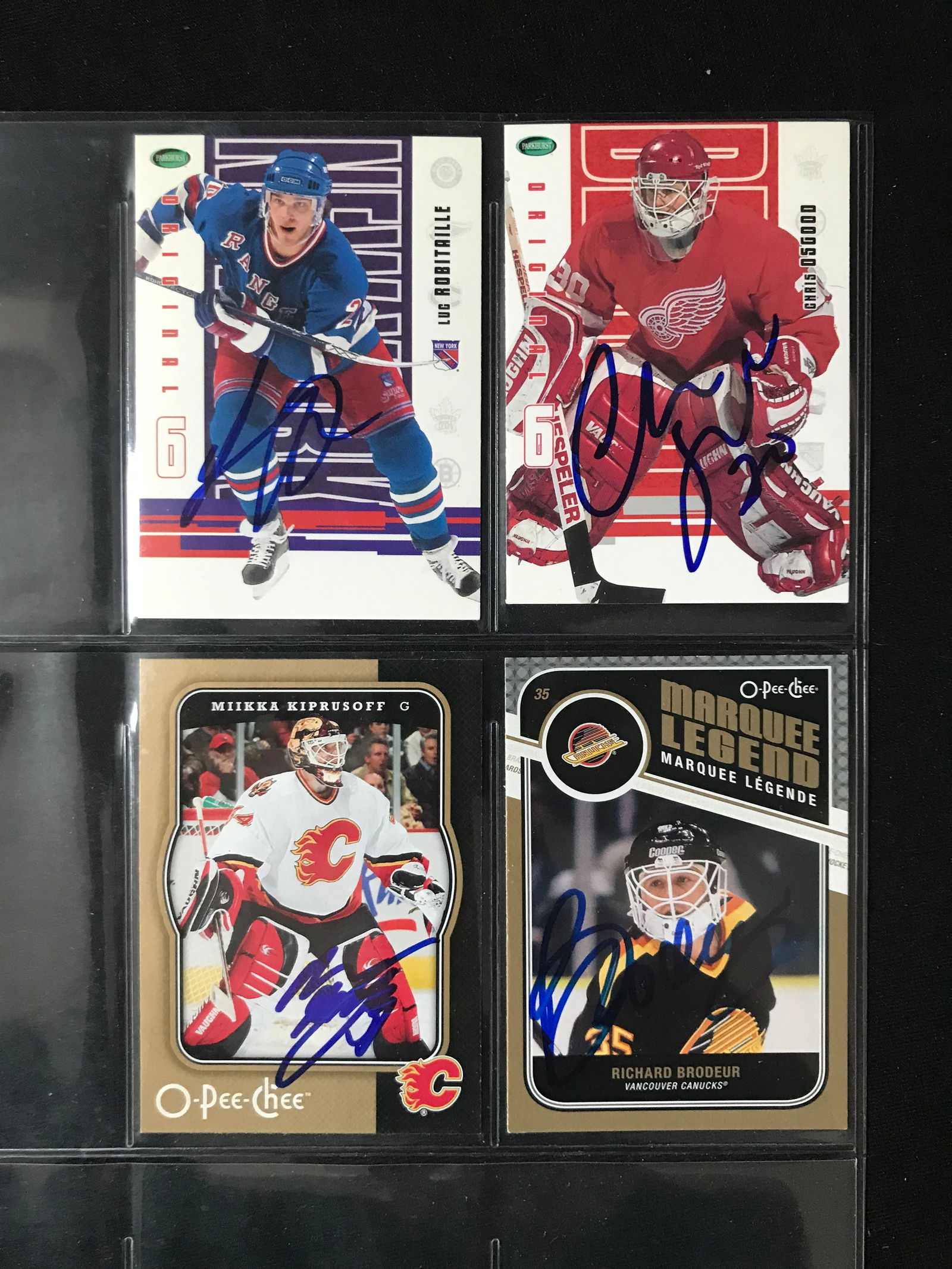 LOT OF 4 AUTOGRAPHED HOCKEY CARDS INCLUDING CHRIS OSGOOD & RICHARD BRODEUR (1 of 1)