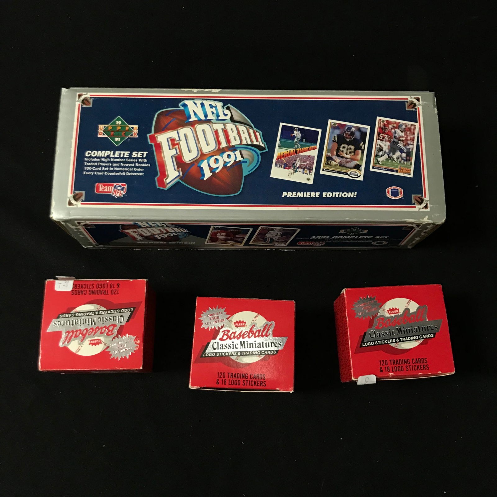 1991 UNOPENED UPPER DECK FOOTBALL CARD BOX SET & LOT OF 3 1986 FLEER BASEBALL CLASSIC MINIATURES BOX (1 of 1)