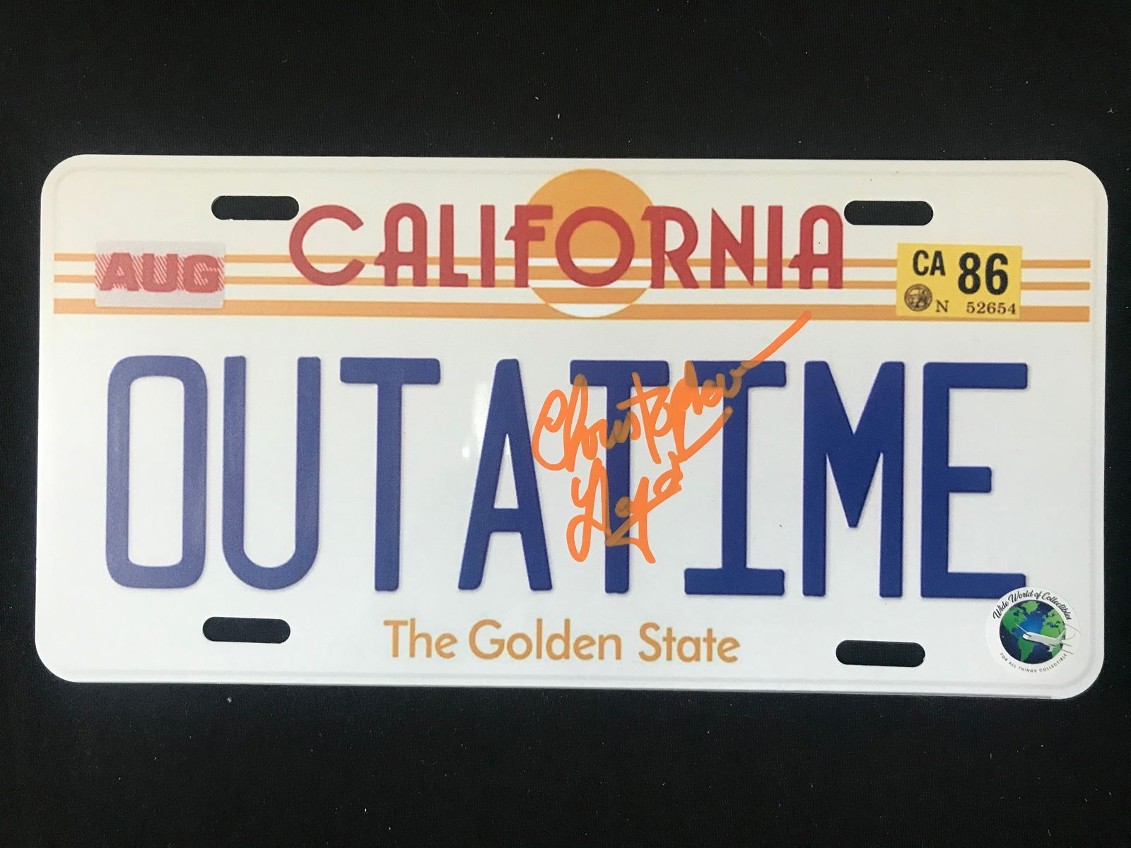 CHRISTOPHER LLOYD SIGNED "OUTATIME" LICENSE PLATE FROM BACK TO THE FUTURE (KB AUTHENTICS COA) (1 of 1)