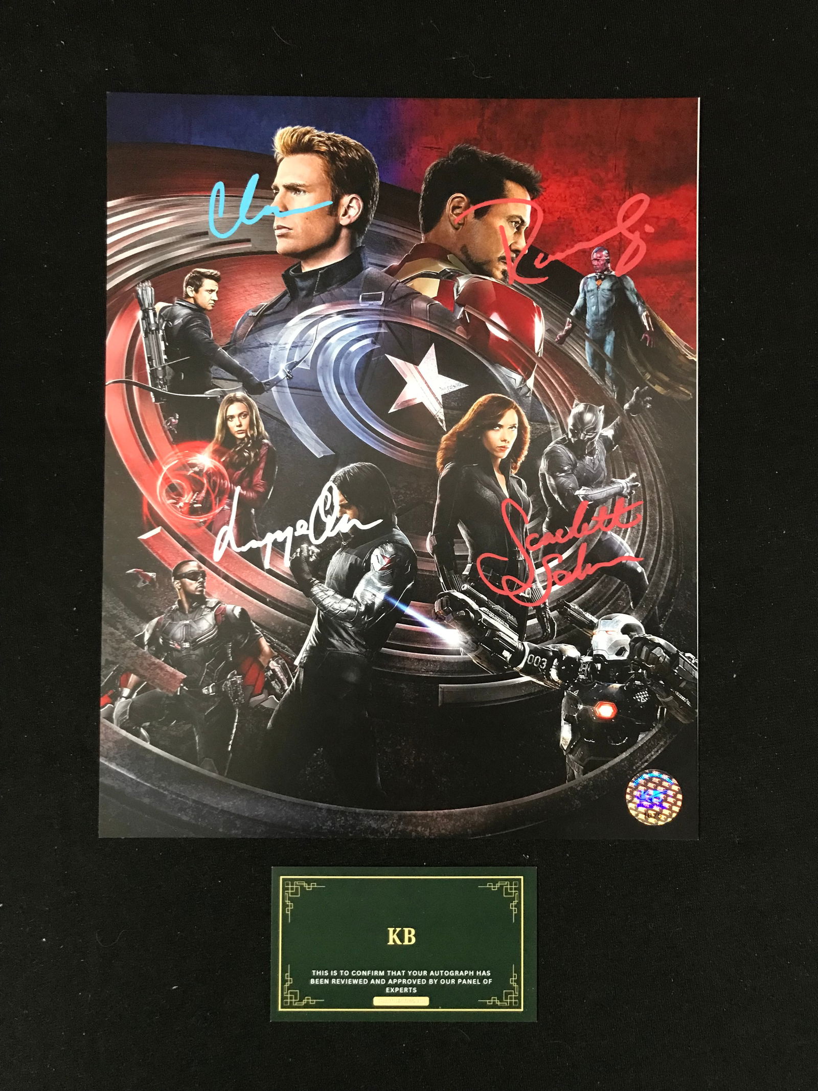 ELISABETH OLSEN CHRIS EVANS, SCARLETT JOHANNSON, ROBERT DOWNEY JR. SIGNED 8X10 PHOTO (KB AUTO COA) (1 of 1)