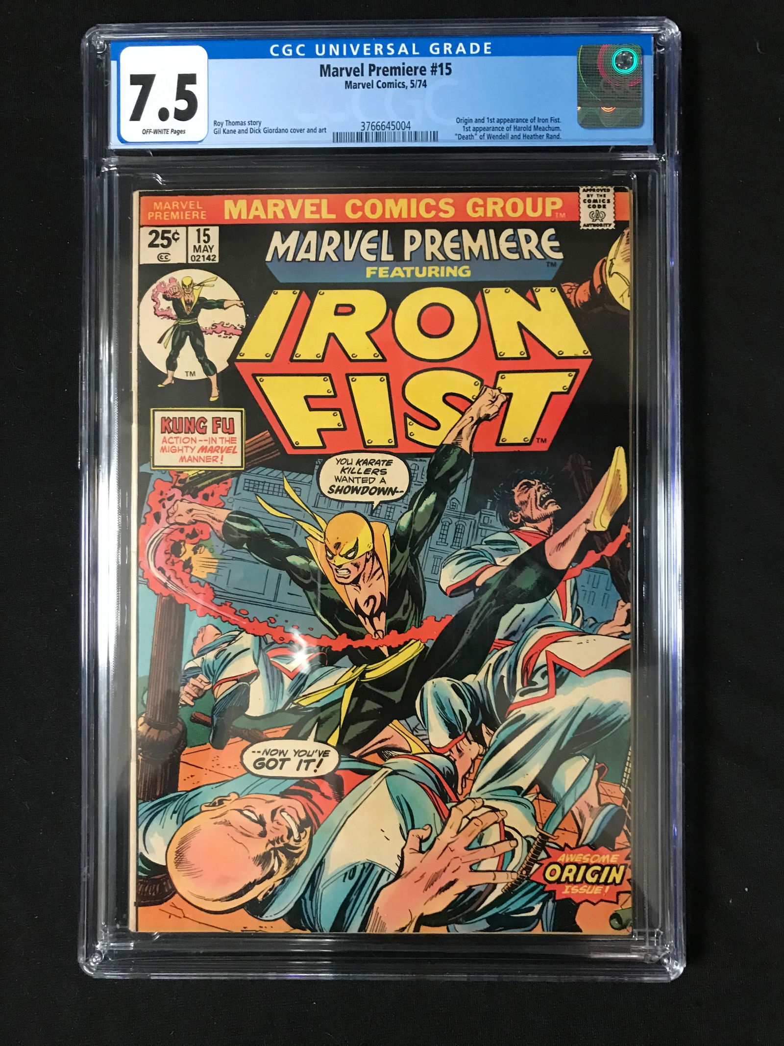 MARVEL COMICS NO.15 MARVEL PREMIERE IRON FIST CGC GRADED 7.5 (1 of 1)