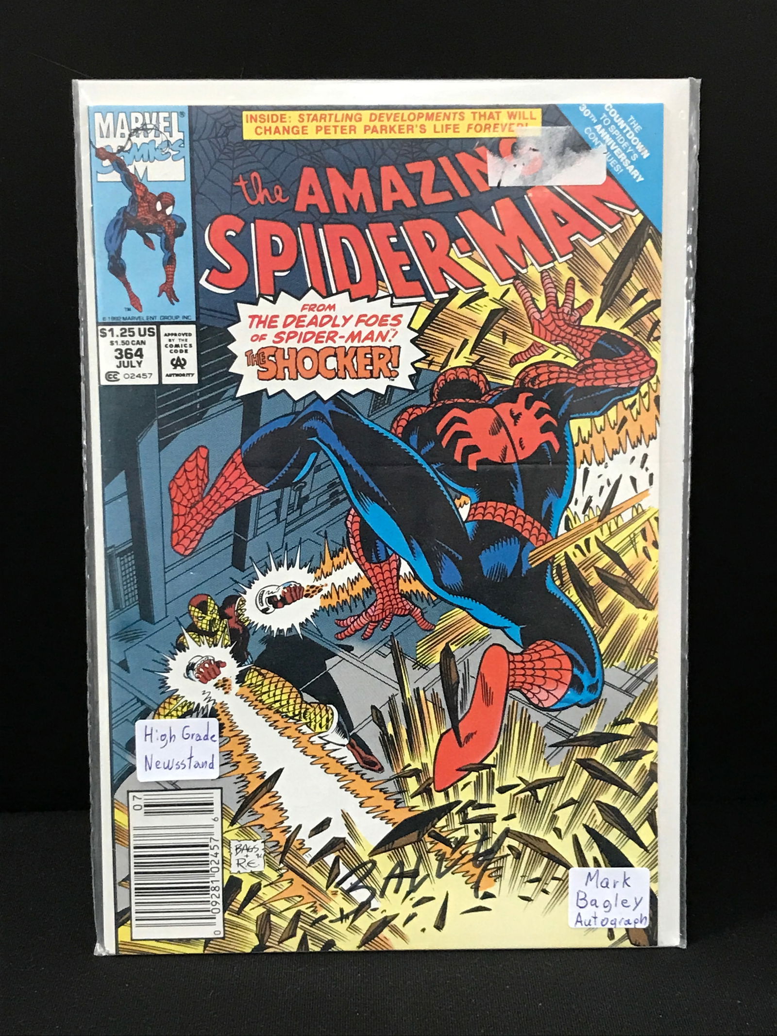 THE AMAZING SPIDERMAN #364 SIGNED BY MARK BAGLEY (MARVEL COMICS) (1 of 1)