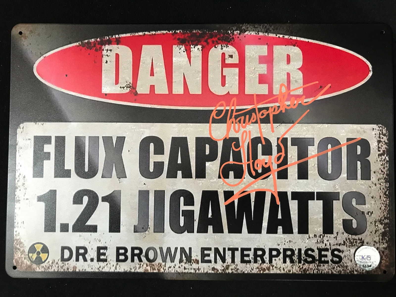 CHRISTOPHER LLOYD SIGNED FLUX CAPACITOR TIN SIGN (KB COA) (1 of 1)