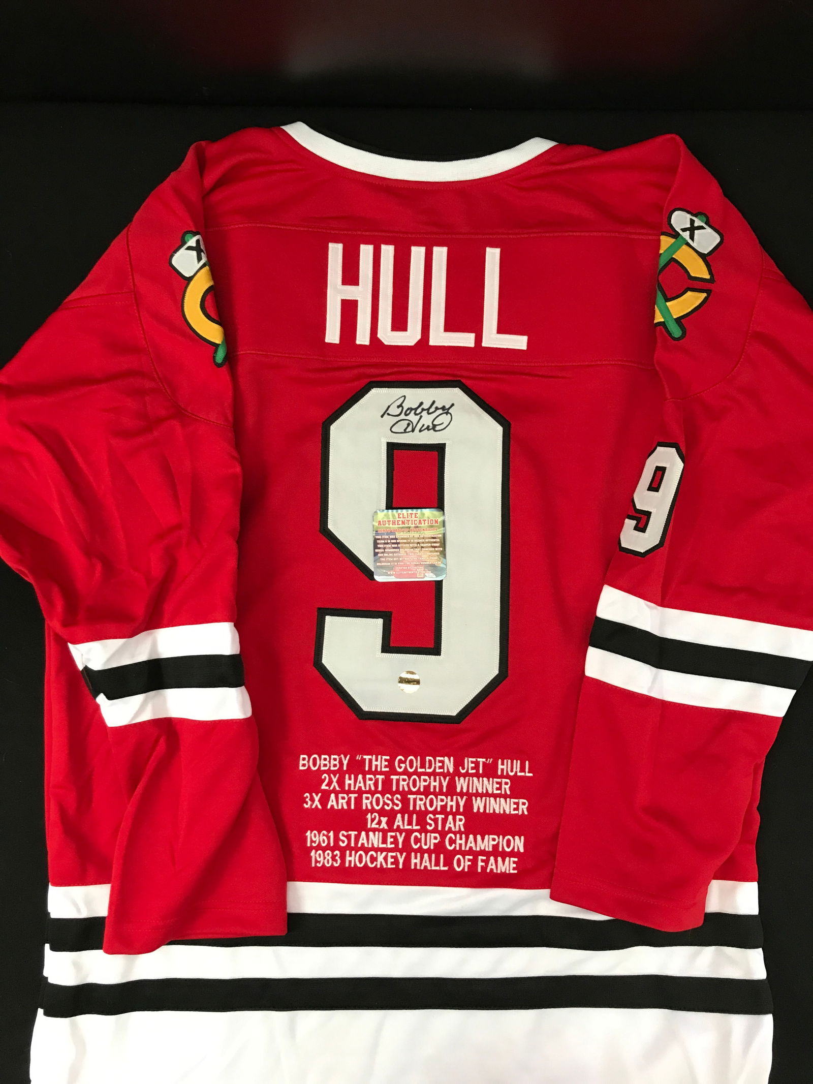 BOBBY HULL SIGNED CHICAGO BLACKHAWKS CAREER JERSEY (ELITE AUTHENTICATION COA) (1 of 3)