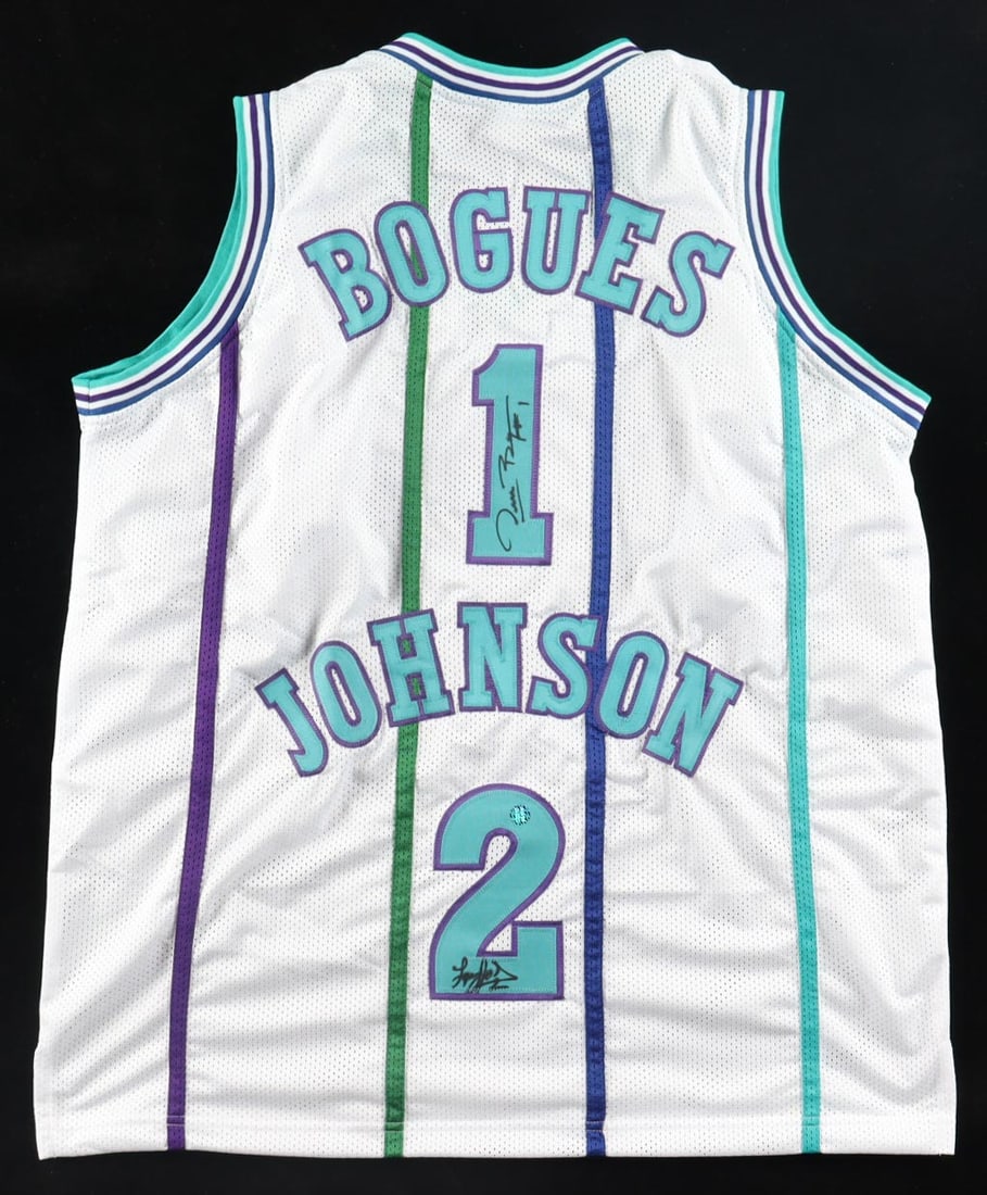 Muggsy Bogues & Larry Johnson Signed Jersey JSA AND ALL WORLD MEMORIBLIA: Prices are in Canadian dollars