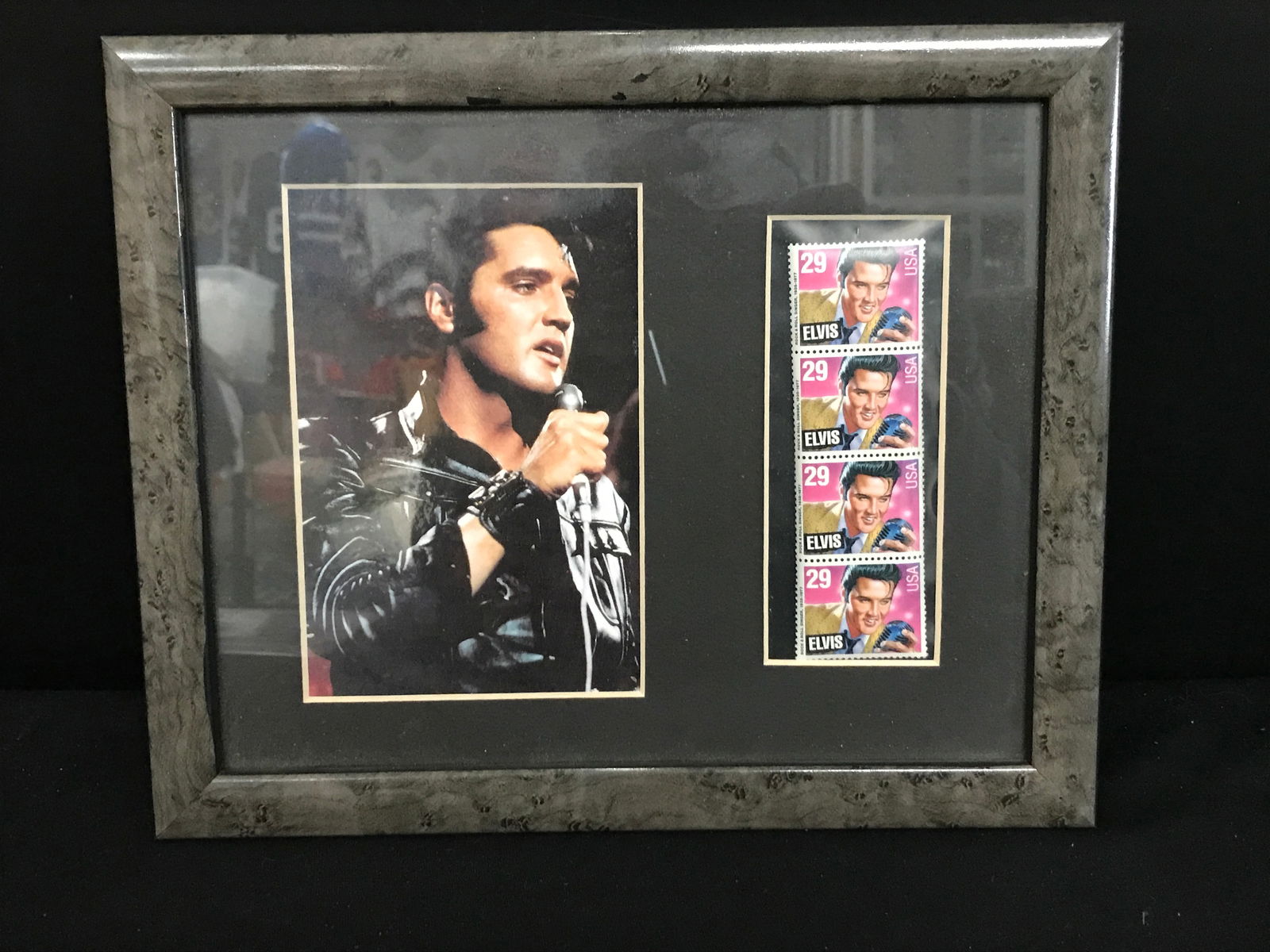 ELVIS PRESLEY SIGNED AND FRAMED PICTURE AND STAMPS (1 of 1)