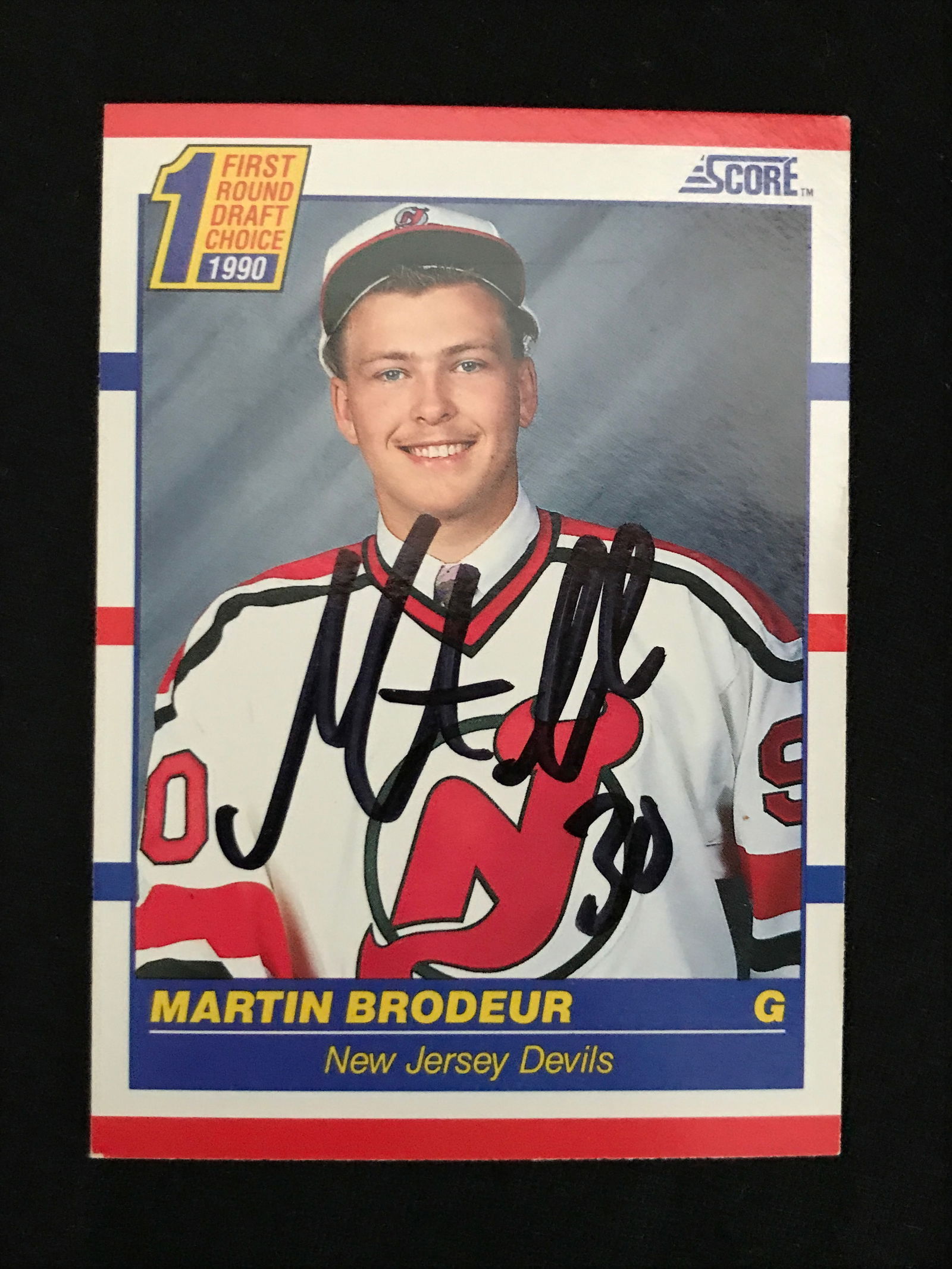 MARTIN BRODEUR SIGNED SCORE 1ST ROUND DRAFT CHOICE 1990 TRADING CARD (1 of 1)