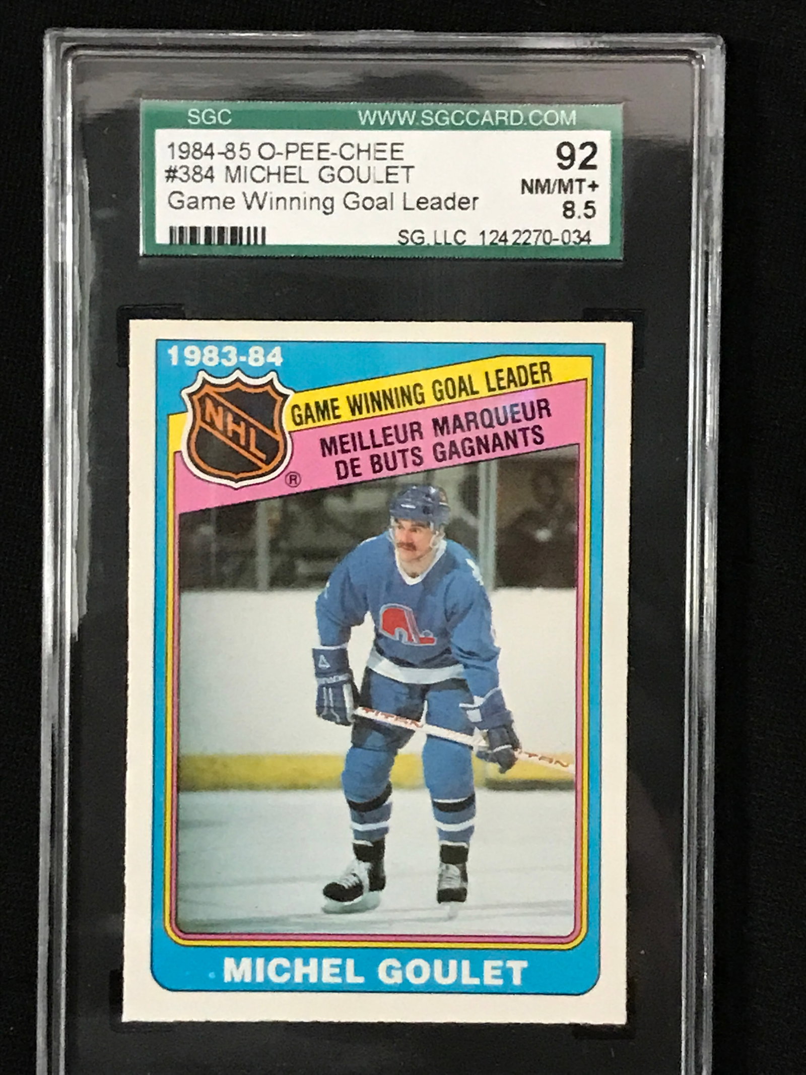 1984-85 OPC #384 MICHAEL GOULET SGC GRADE 8.5: Prices are in Canadian dollars