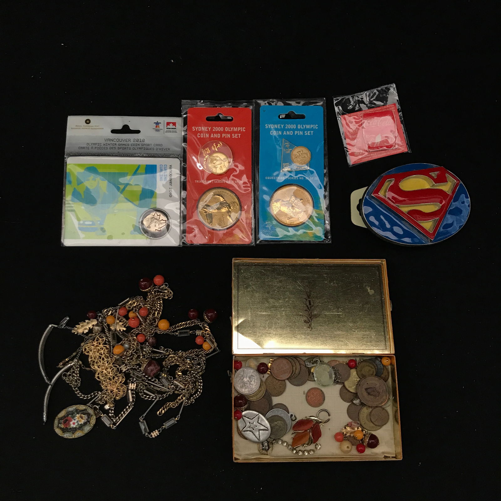 LOT OF VINTAGE OLYMPIC PINS COINS AND JEWELERY (1 of 1)